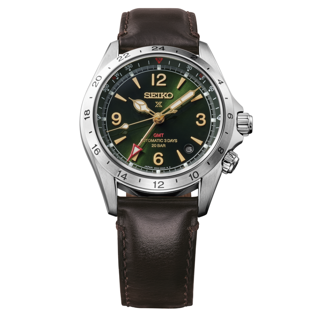 Seiko Prospex Alpinist Automatic GMT Sunray Green 39.5mm HBC007 Front View