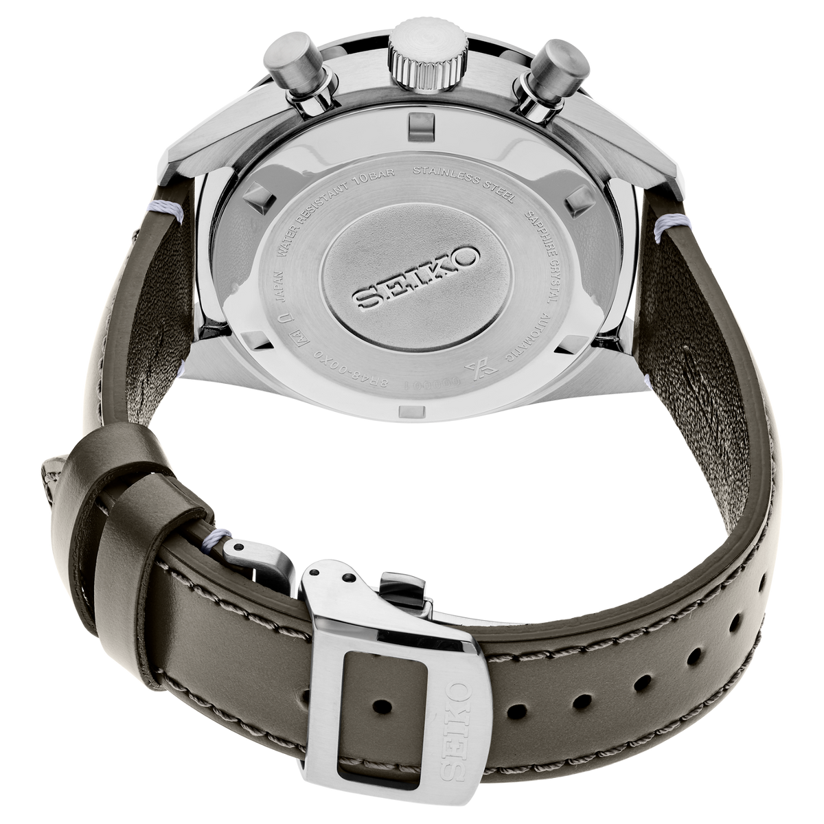 Seiko Prospex Speedtimer Mechanical Chronograph Gray and Blue 42mm HBD002 back side view