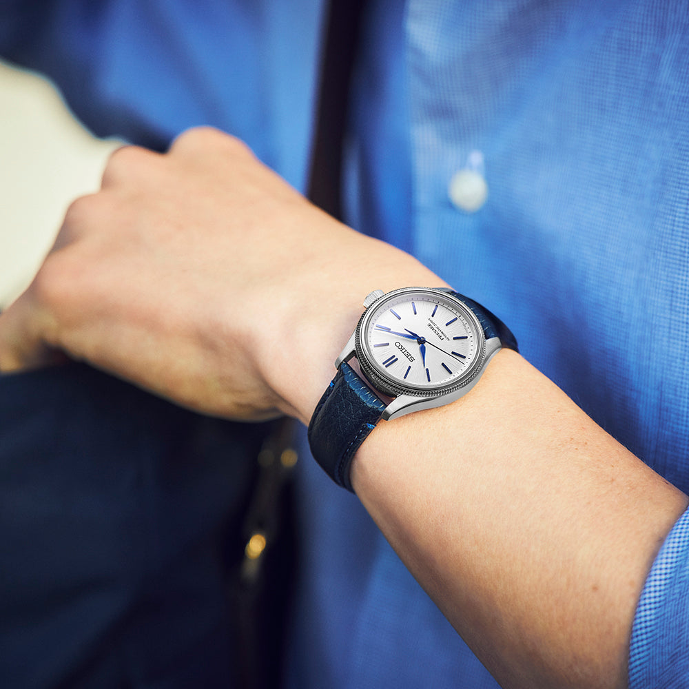 Wrist view of Seiko Presage Classic Series Seiko 145th Anniversary Limited Edition HCC004