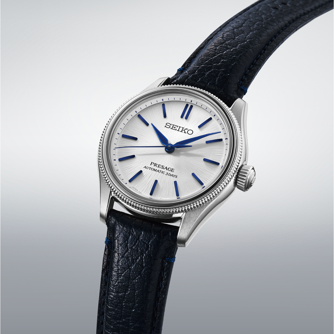 Angled front view of Seiko Presage Classic Series Seiko 145th Anniversary Limited Edition HCC004
