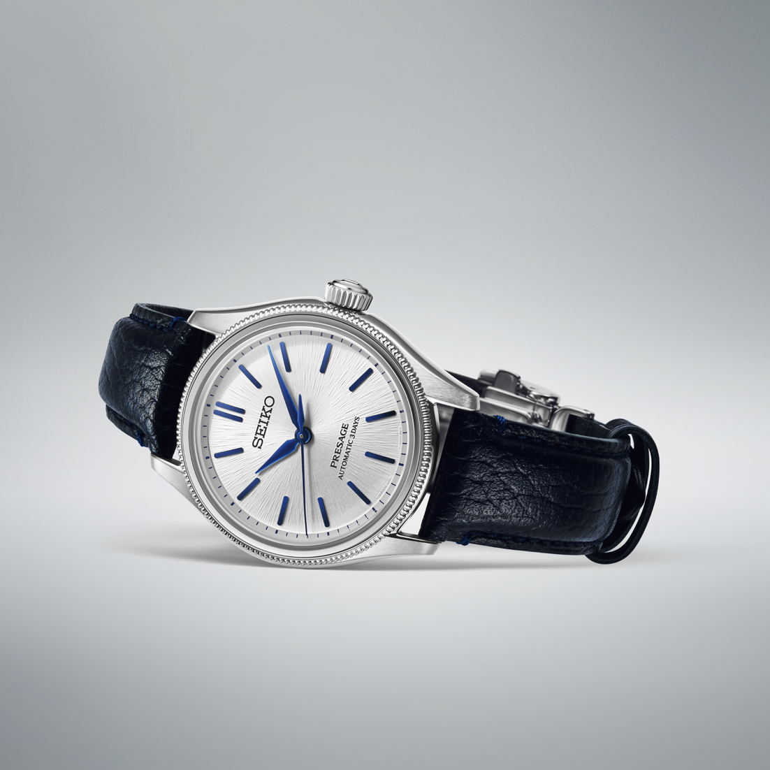 Horizontal side view of Seiko Presage Classic Series Seiko 145th Anniversary Limited Edition HCC004