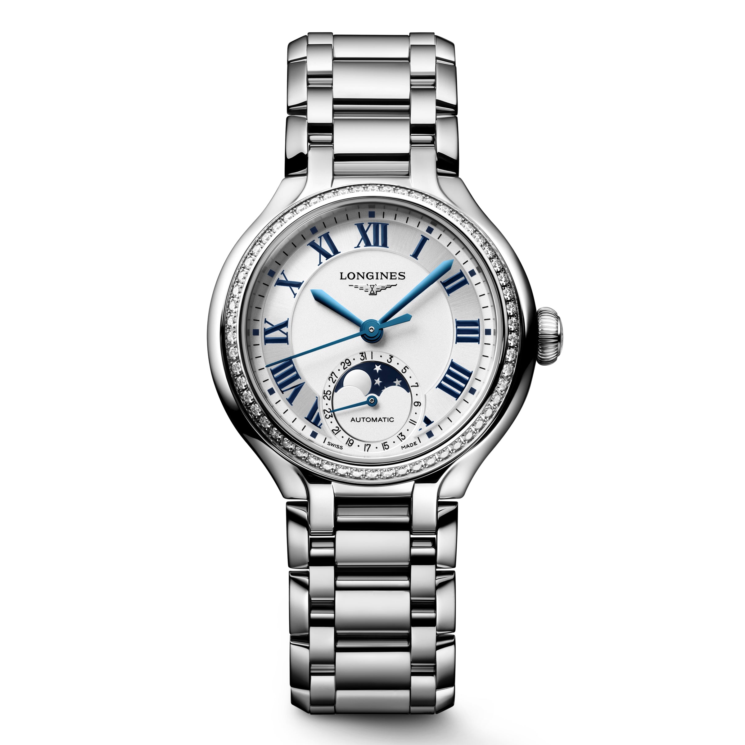 L81260716 Longines PrimaLuna Stainless Steel Moon Phase Diamond