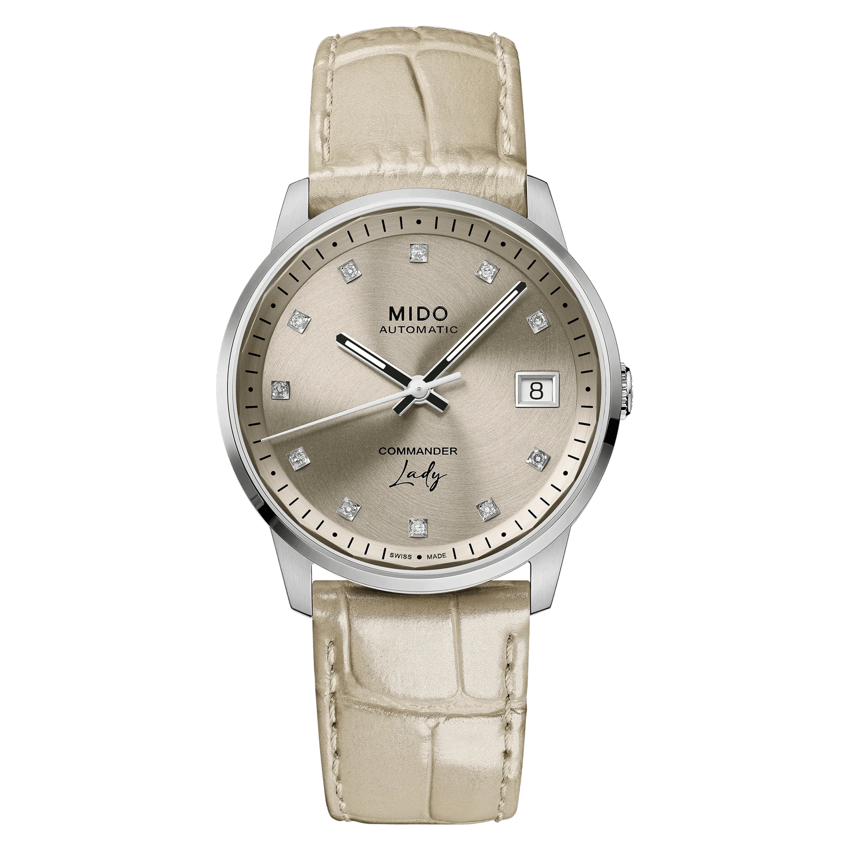 MIDO Commander Lady Brown Dial with Diamonds - Stainless Steel Watch - 35mm - Brown Leather Strap - M0212071629600