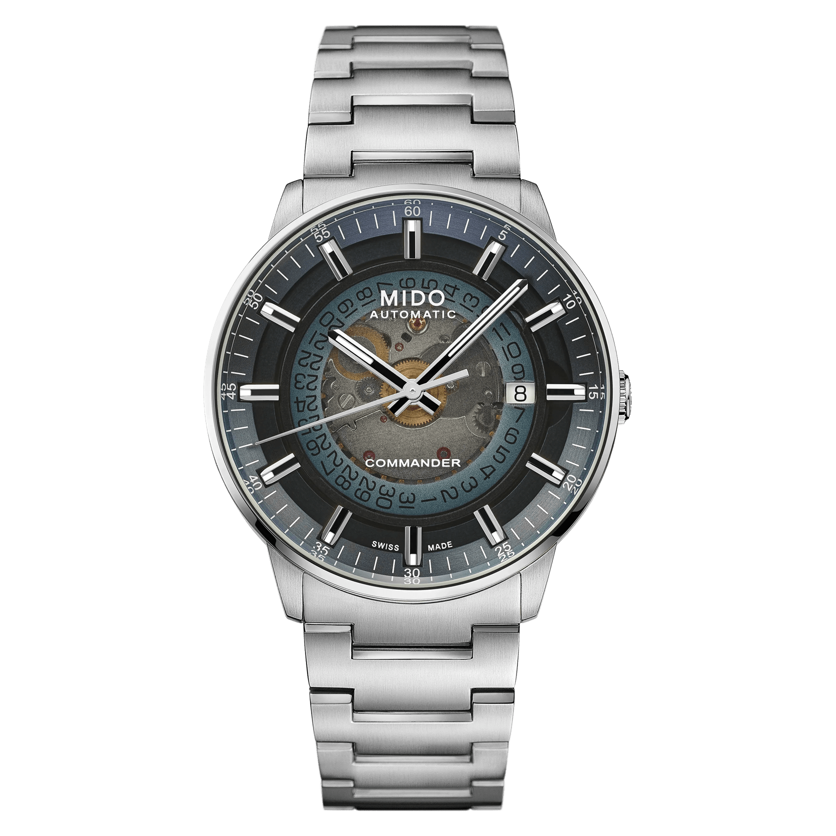 MIDO Commander Gradient Blue See-Through Dial - Stainless Steel Watch - 40mm - M0214071141101