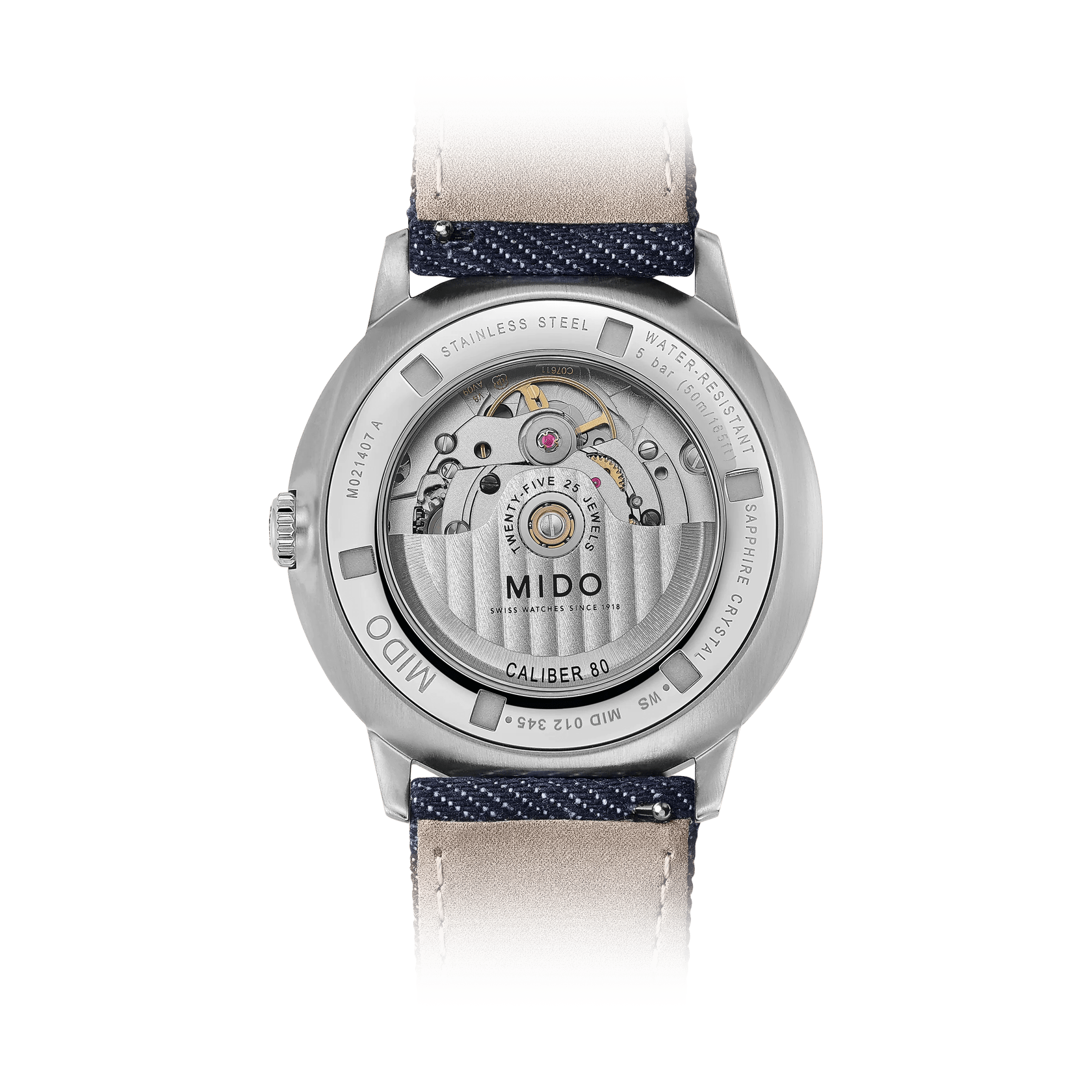 MIDO Commander Gradient Blue SeeThrough Denim Fabric Strap 40mm M0214071841100