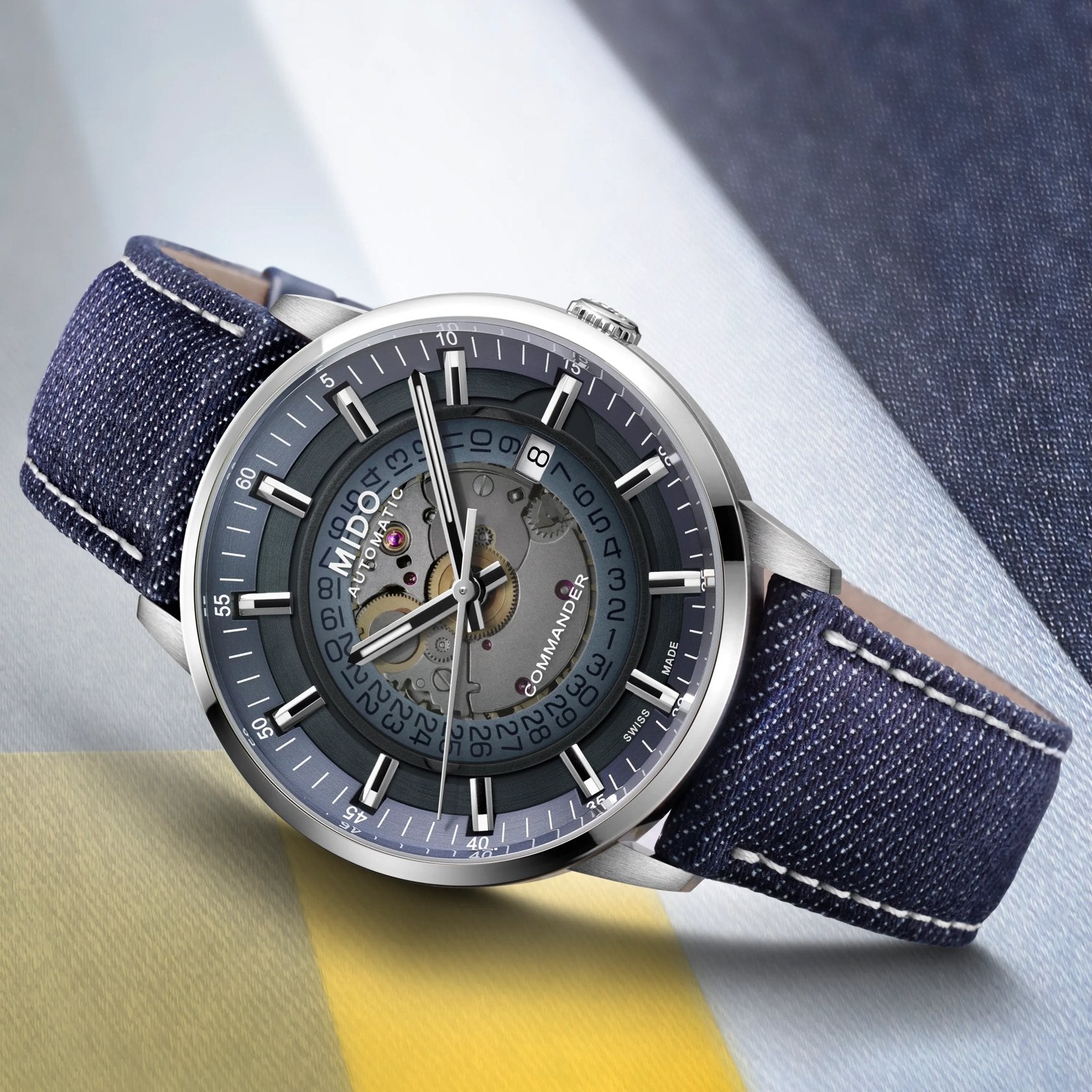 MIDO Commander Gradient Blue SeeThrough Denim Fabric Strap 40mm M0214071841100