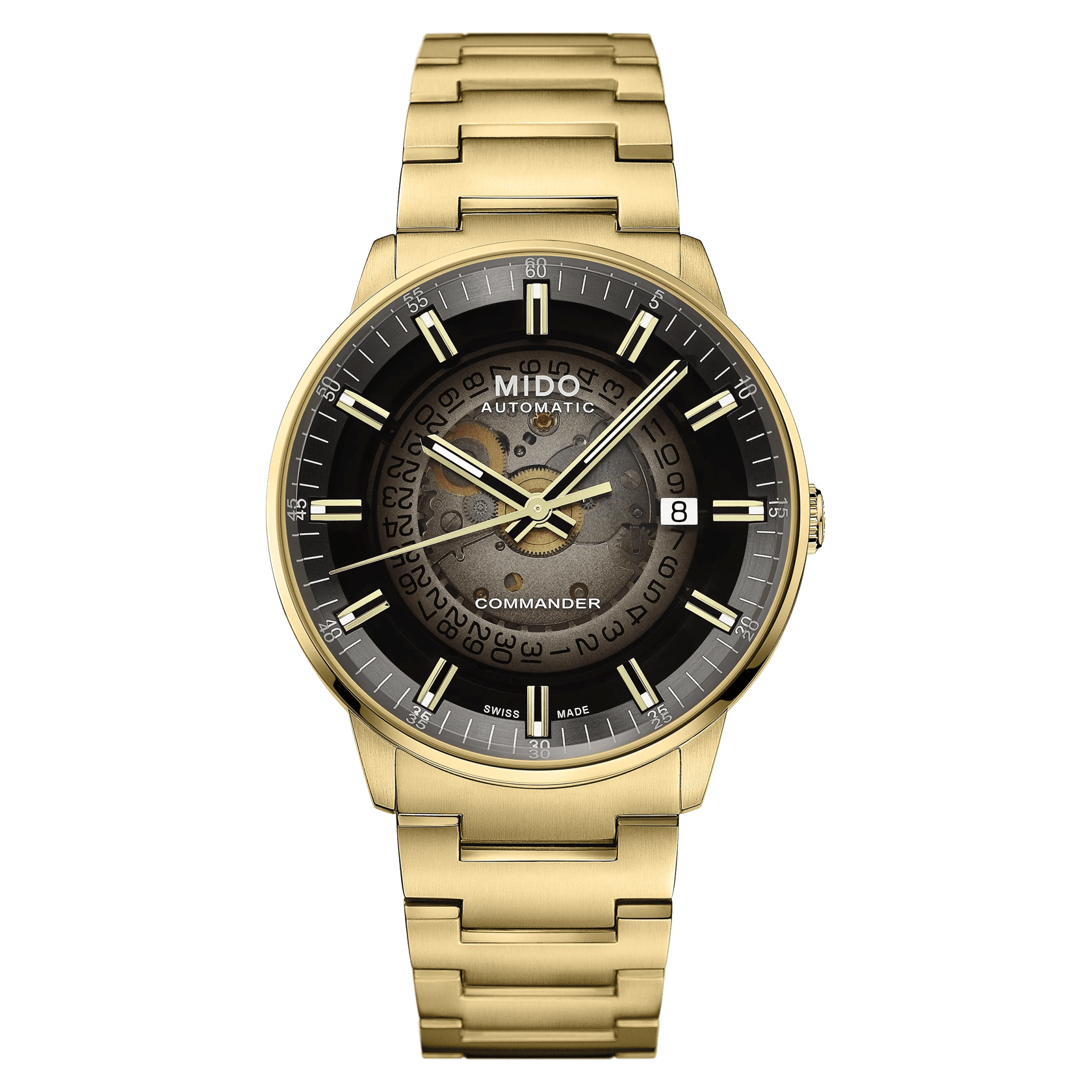 MIDO Commander Gradient Black See-Through Dial - Stainless Steel Watch with Gold-Color PVD Coating- 40mm - M0214073341101