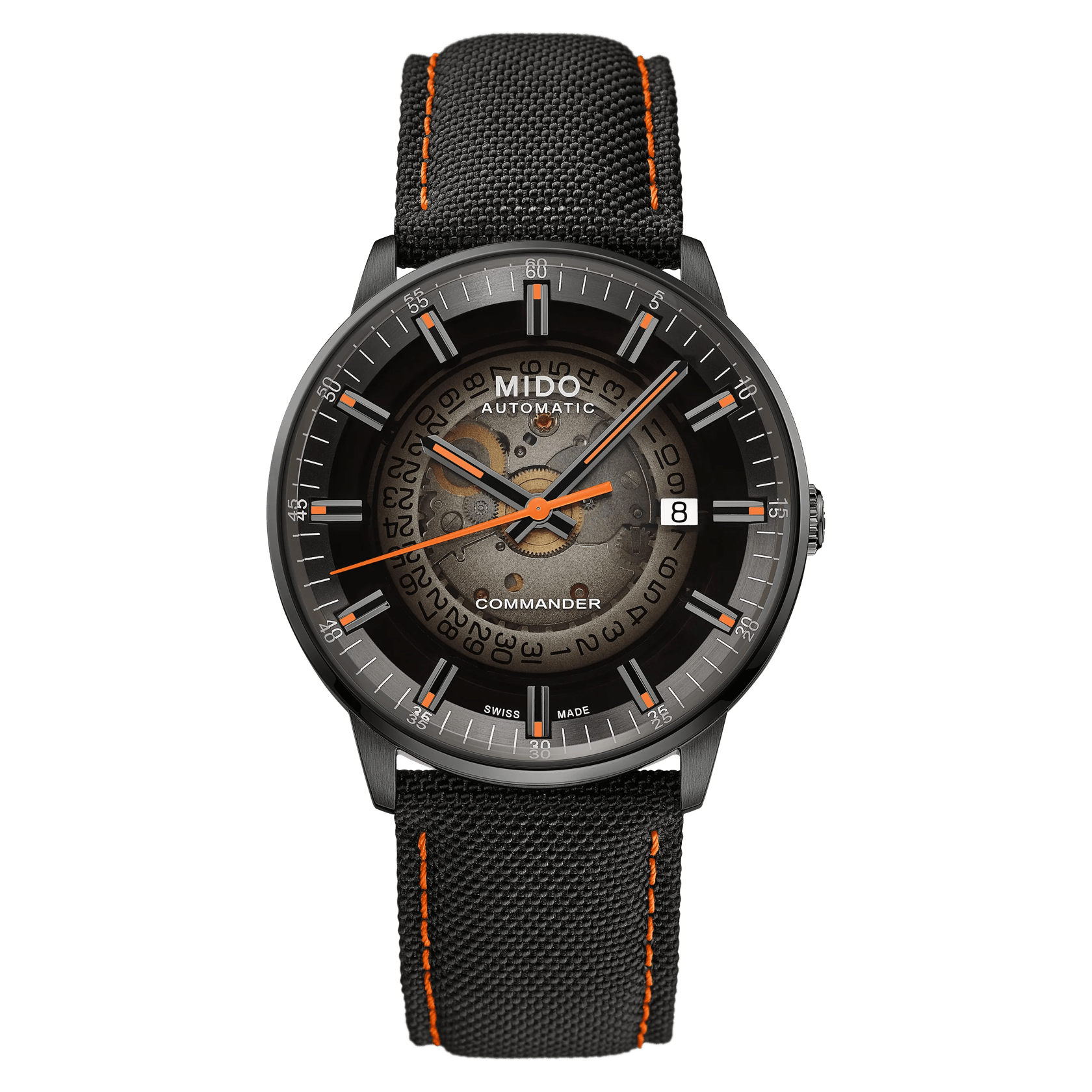 MIDO Commander Gradient Black See-Through Dial - Black PVD Stainless Steel Watch with Black Fabric Strap- 40mm - M0214073741100