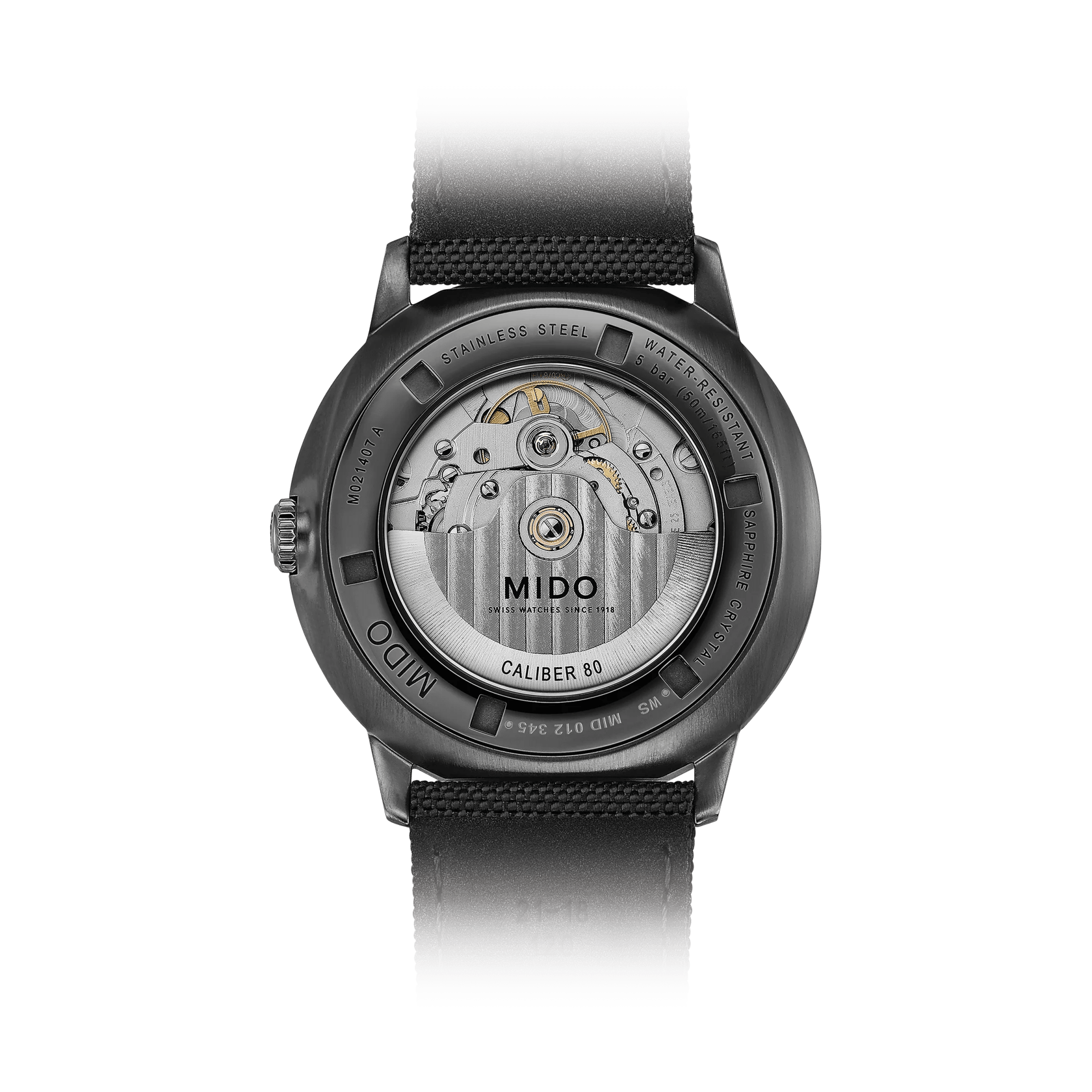 MIDO Commander Gradient Black SeeThrough Black PVD Black Fabric Strap 40mm M0214073741100