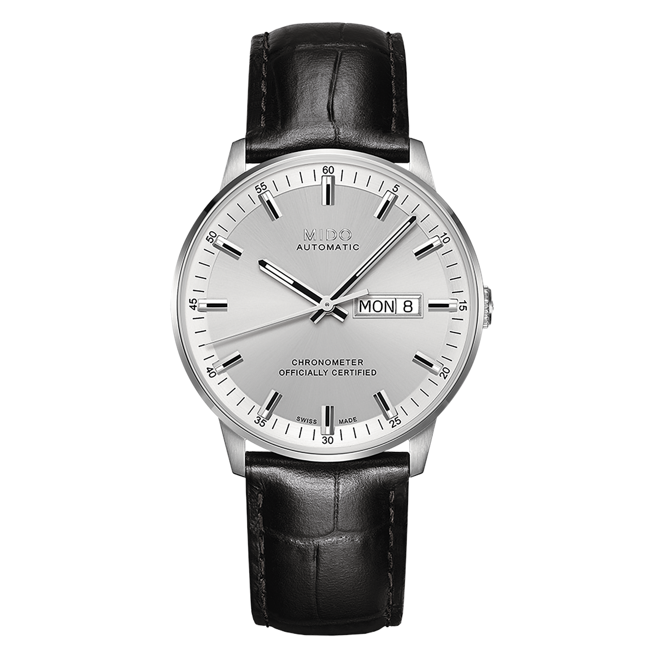 MIDO Commander Chronometer Silver Dial - Stainless Steel Watch - Black Leather Strap- 40mm - M0214311603100