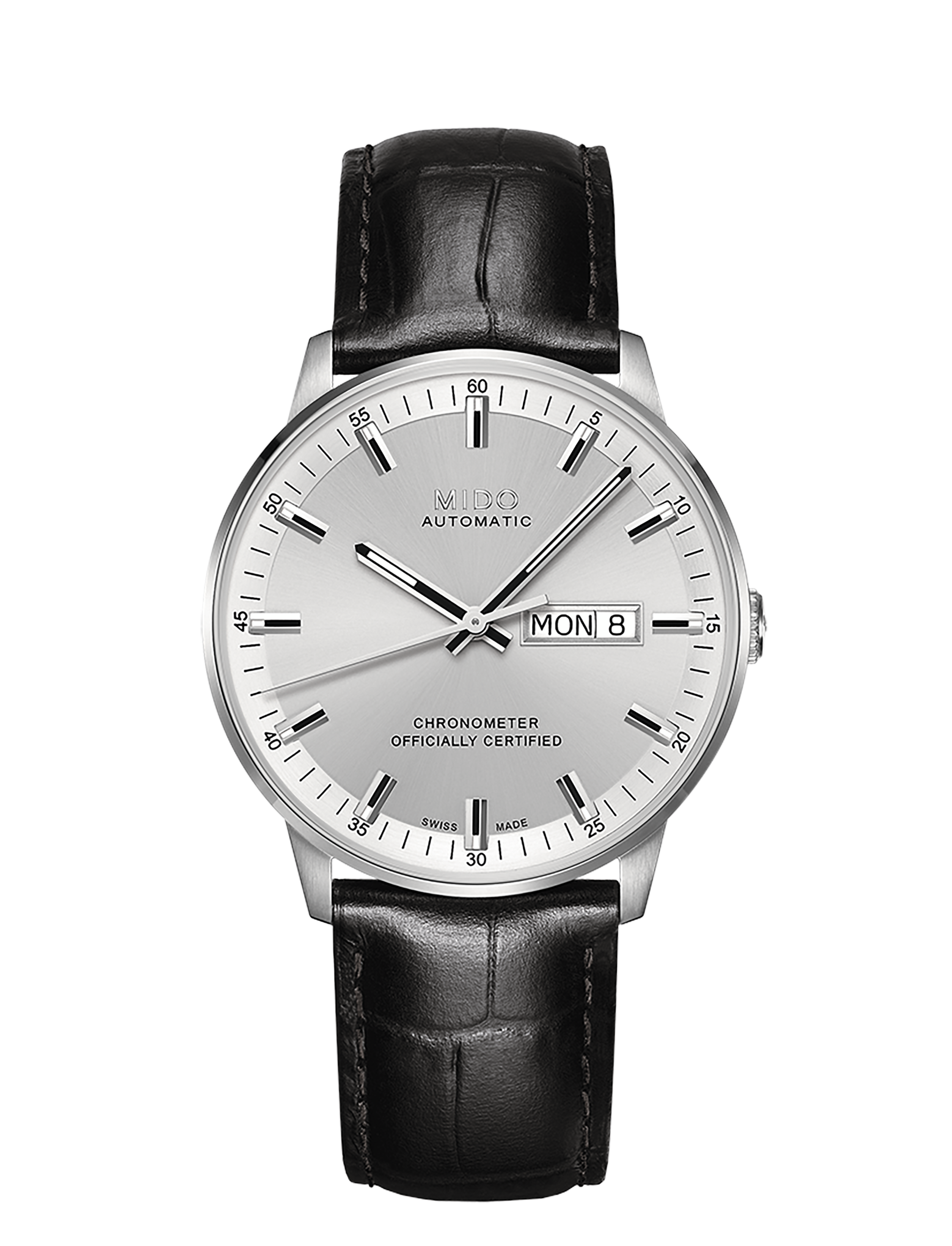 MIDO Commander Chronometer Silver Dial - Stainless Steel Watch - Black Leather Strap- 40mm - M0214311603100