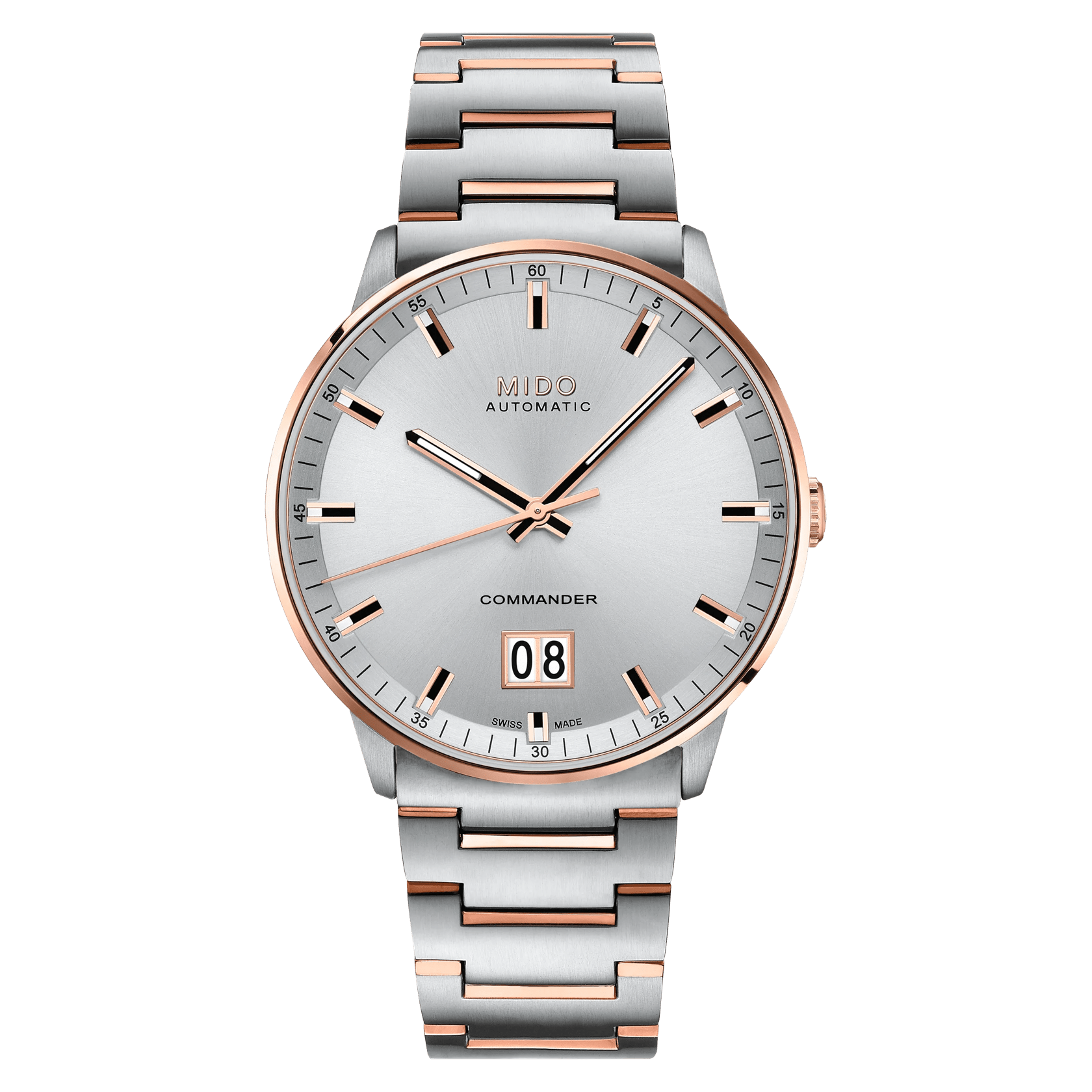 MIDO Commander Big Date Silver Dial - Rose Gold-Tone and Stainless Steel Two-Tone Watch - 42mm - M0216262203100