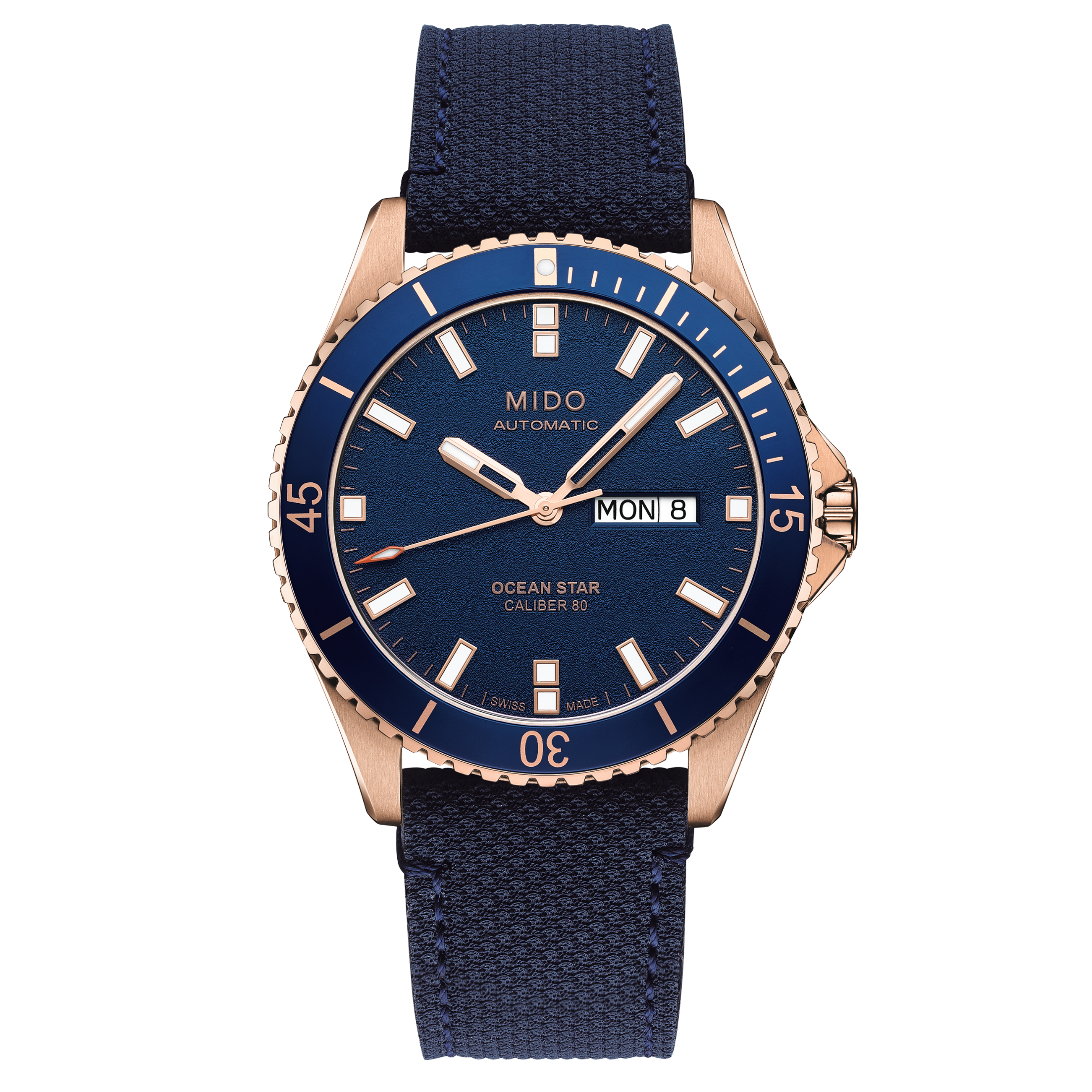 MIDO Ocean Star 200 Blue Dial Stainless Steel Rose Gold-Tone Watch Blue Fabric Strap - 42.5mm - M0264303604100