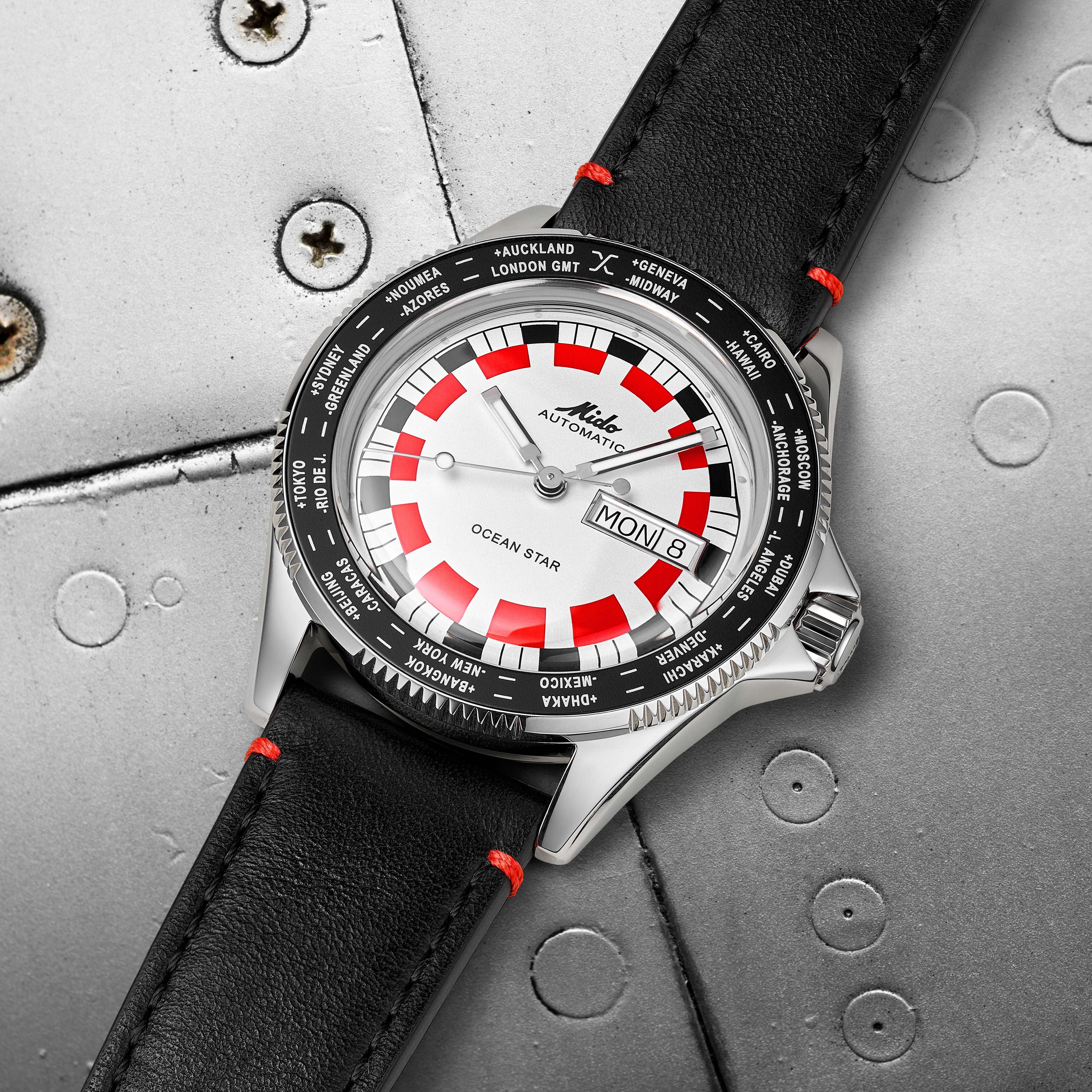 Mido Ocean Star Worldtimer Chequered Dial Black PVD Stainless Steel 40.5mm - M0268301603000