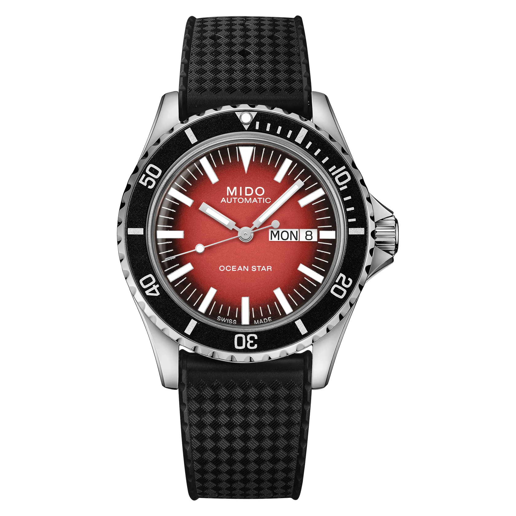MIDO Ocean Star Tribute Red Gradient Dial Stainless Steel Watch Black Rubber Strap - 40.5mm - M0268301742100