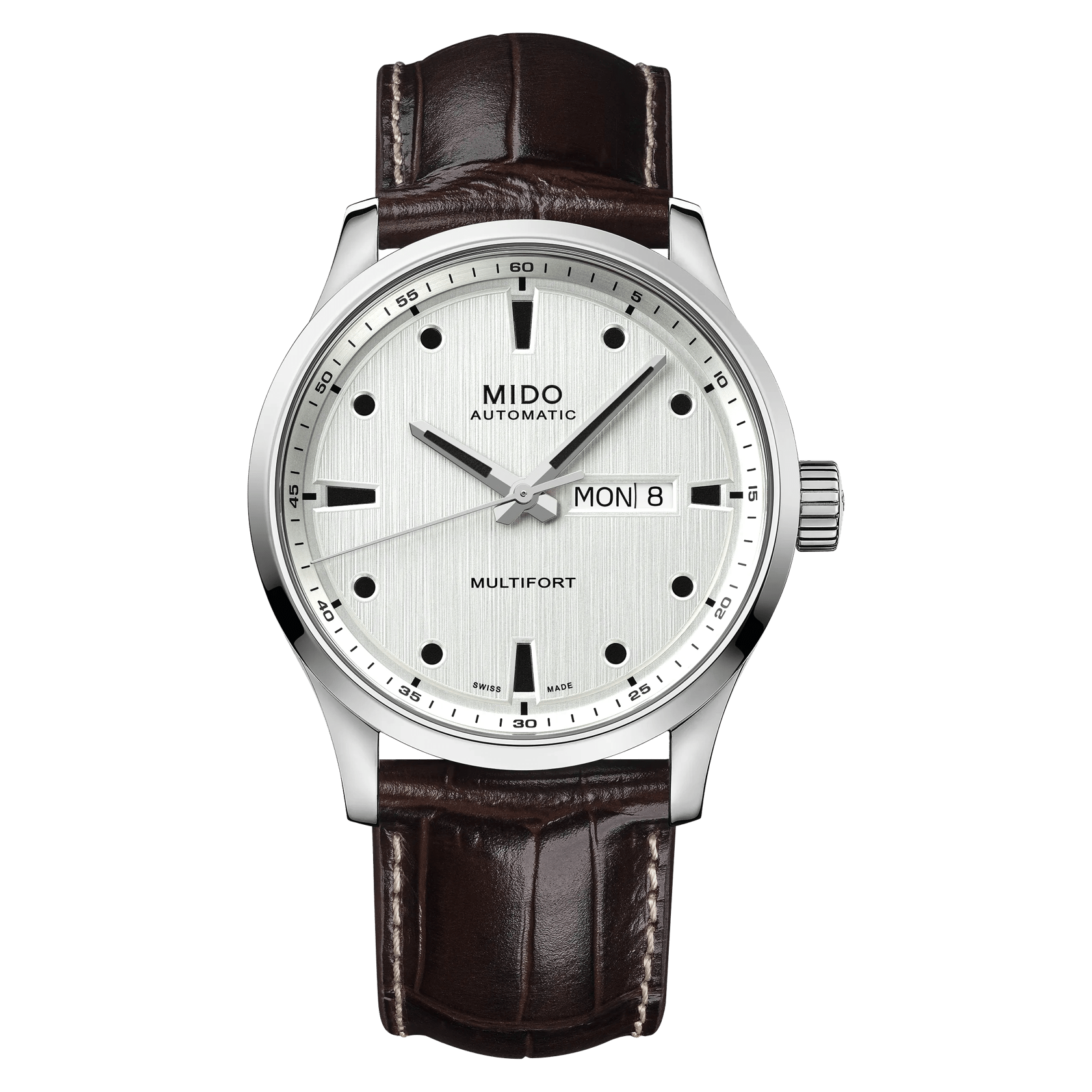 MIDO Multifort M Silver Dial, Stainless Steel Watch Leather Strap - 42mm - M0384301603100