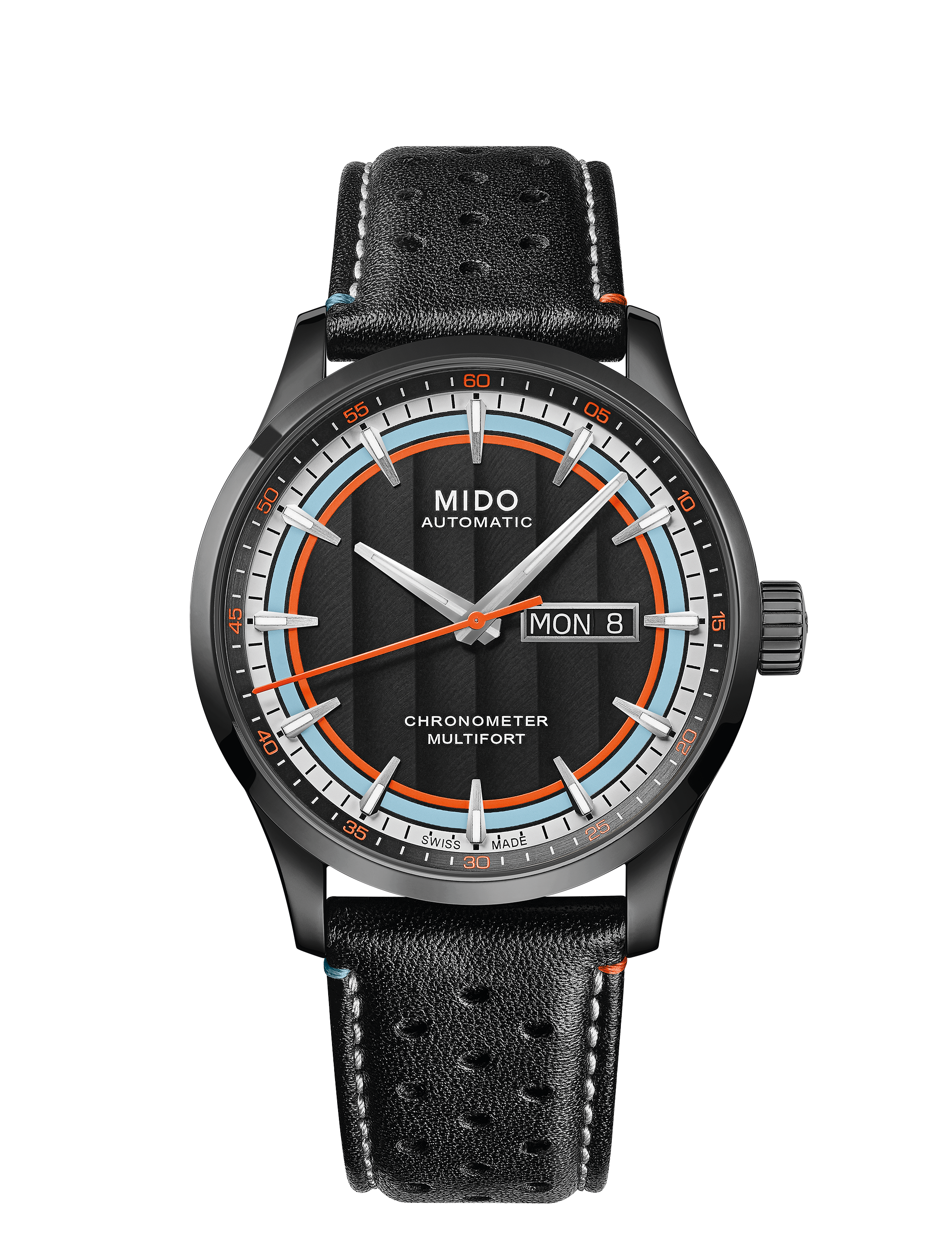 MIDO Multifort Chronometer 1 Racer - Black Dial, Stainless Steel Black PVD Watch, Racing Inspired Leather Strap - 40mm - M0384313605100