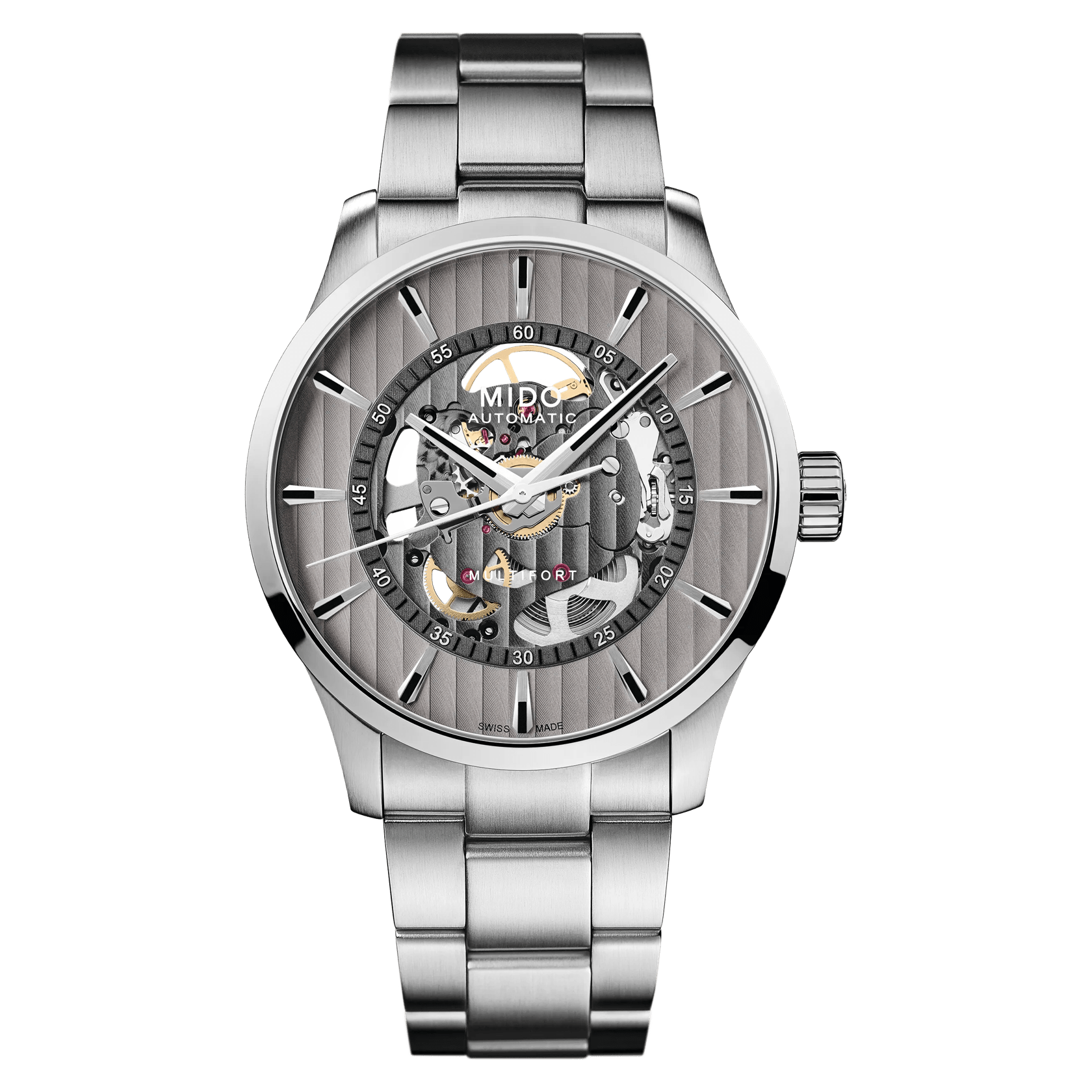 MIDO Multifort Skeleton Vertigo Silver Dial, Stainless Steel Watch - 42mm -M0384361103100