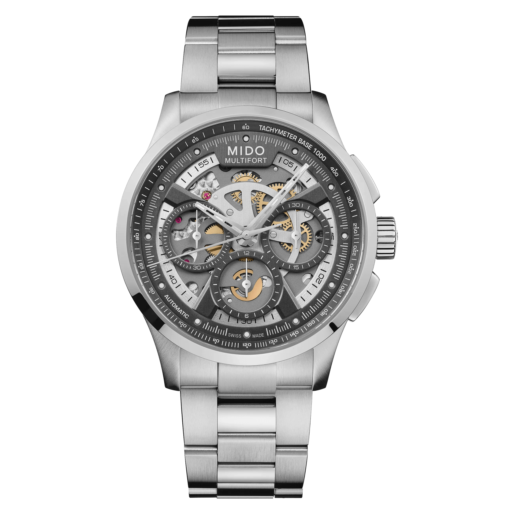 MIDO Multifort Skeleton Chronograph Grey Dial Stainless Steel Watch - 43mm -M0386621106000