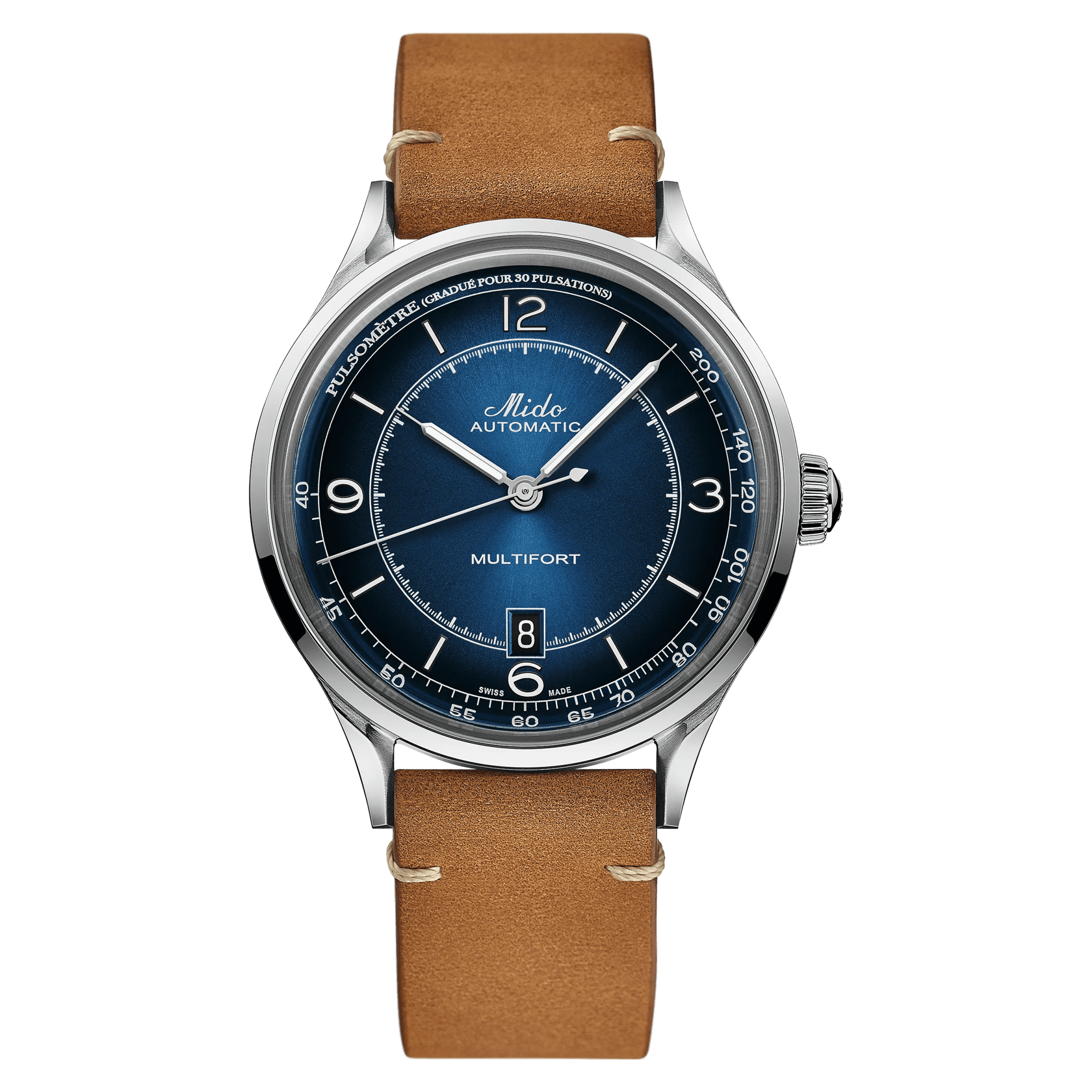 MIDO Multifort Patrimony Blue Dial, Stainless Steel Watch Tan Leather Strap - 40mm - M0404071604000