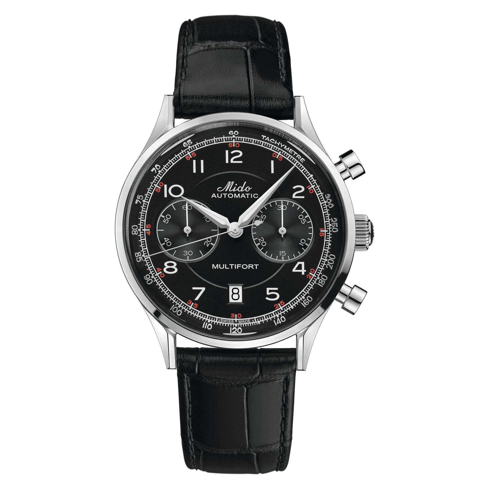 MIDO Multifort Patrimony Chronograph Black Dial, Stainless Steel Watch with Black Leather Strap - 42mm - M0404271605200