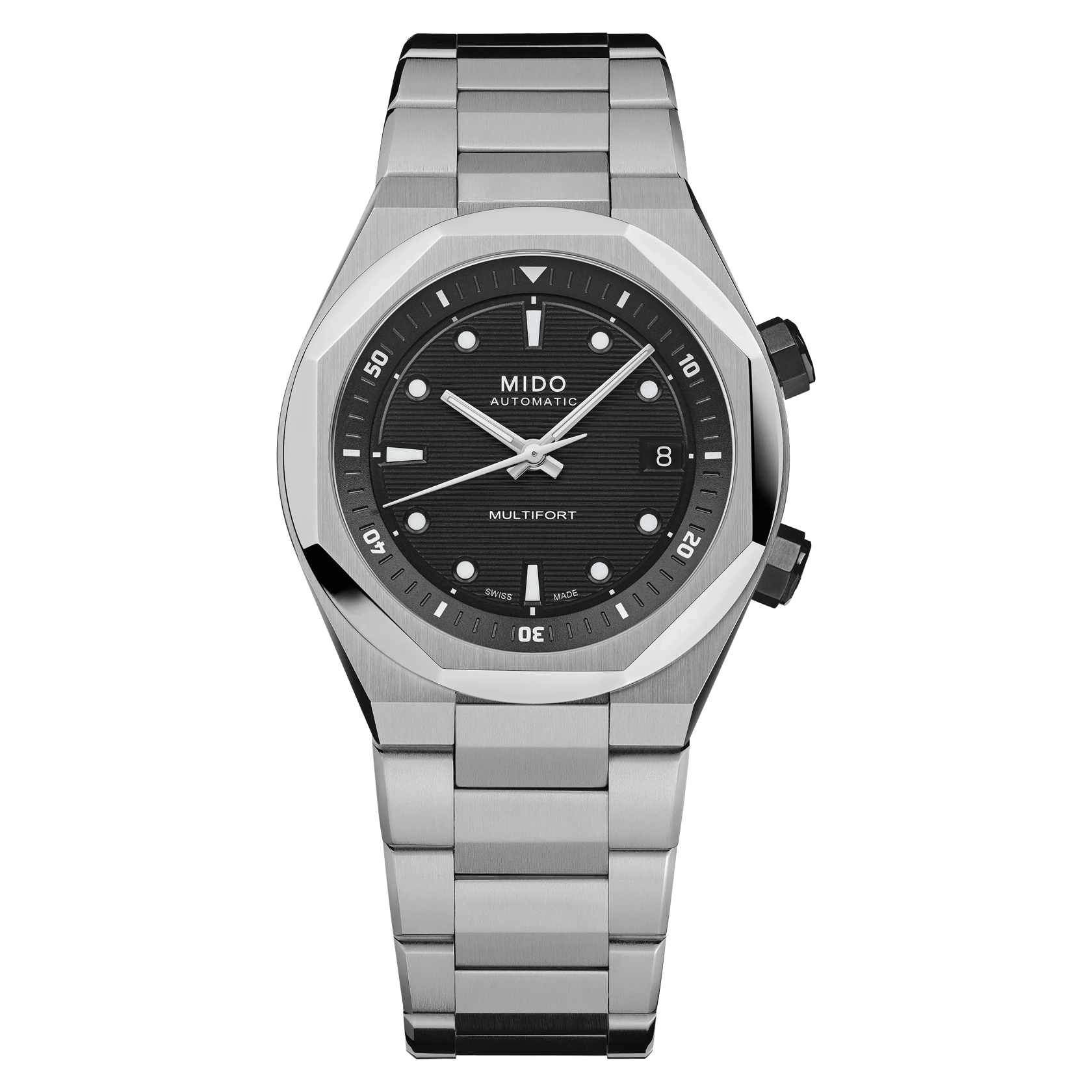 MIDO Multifort 8 Two Crowns Black Dial Stainless Steel Watch MIDO Multifort 8 Two Crowns Black Dial Stainless Steel Watch