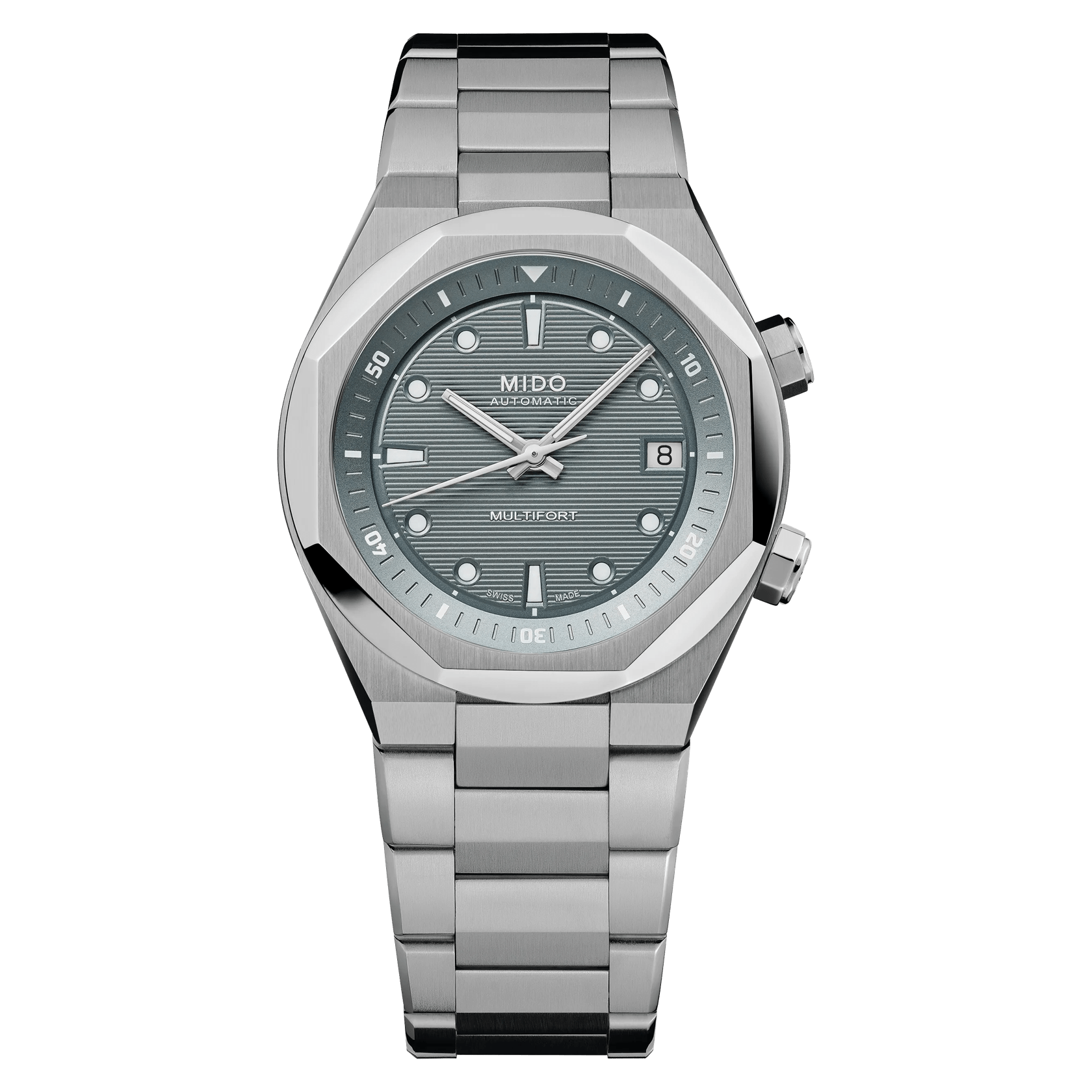 MIDO Multifort 8 Two Crowns Grey Dial Stainless Steel Watch - 38.4 X 40mm - M0475071108100
