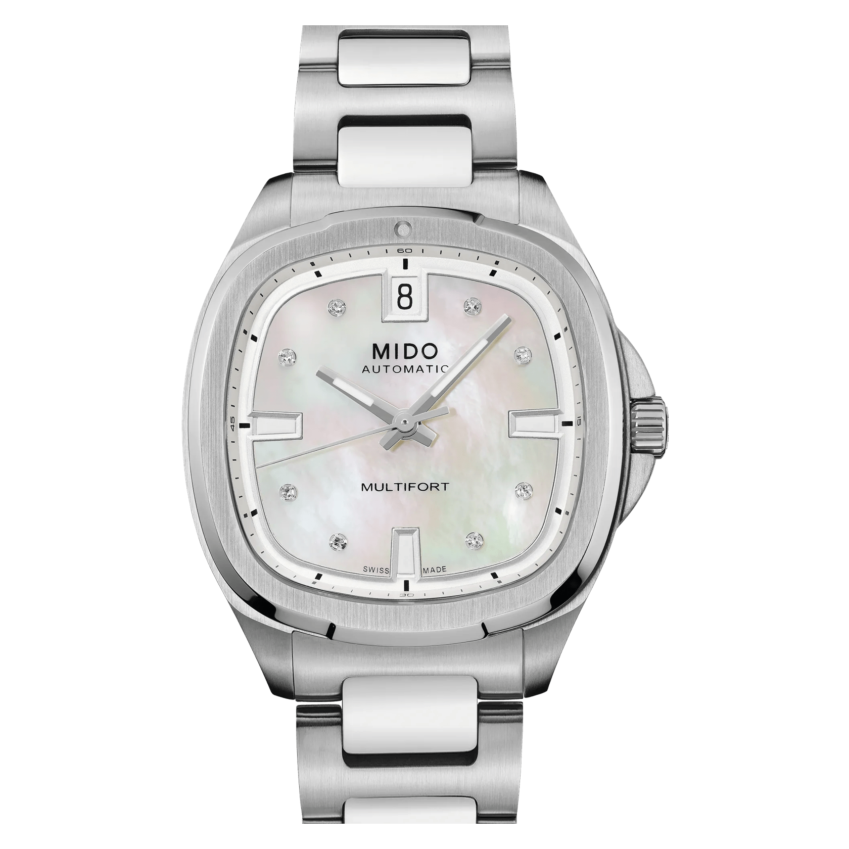 MIDO Multifort TV 35 Mother of Pearl and Diamond Dial Stainless Steel Watch - 34.2 X 35mm - M0493071110600