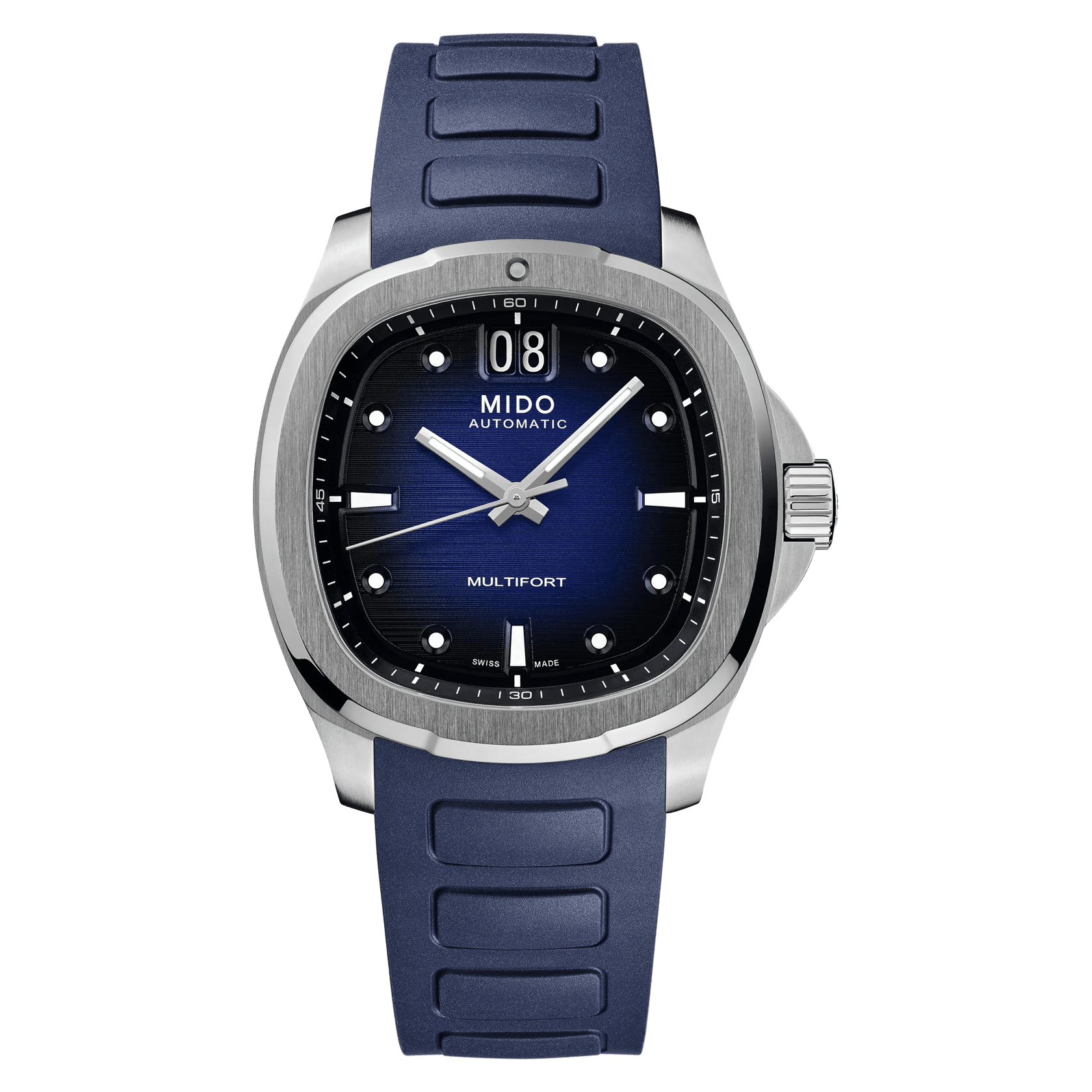 MIDO Multifort TV Big Date Blue Dial Stainless Steel Watch - Blue Rubber Strap 39.2 x 40mm - M0495261704100