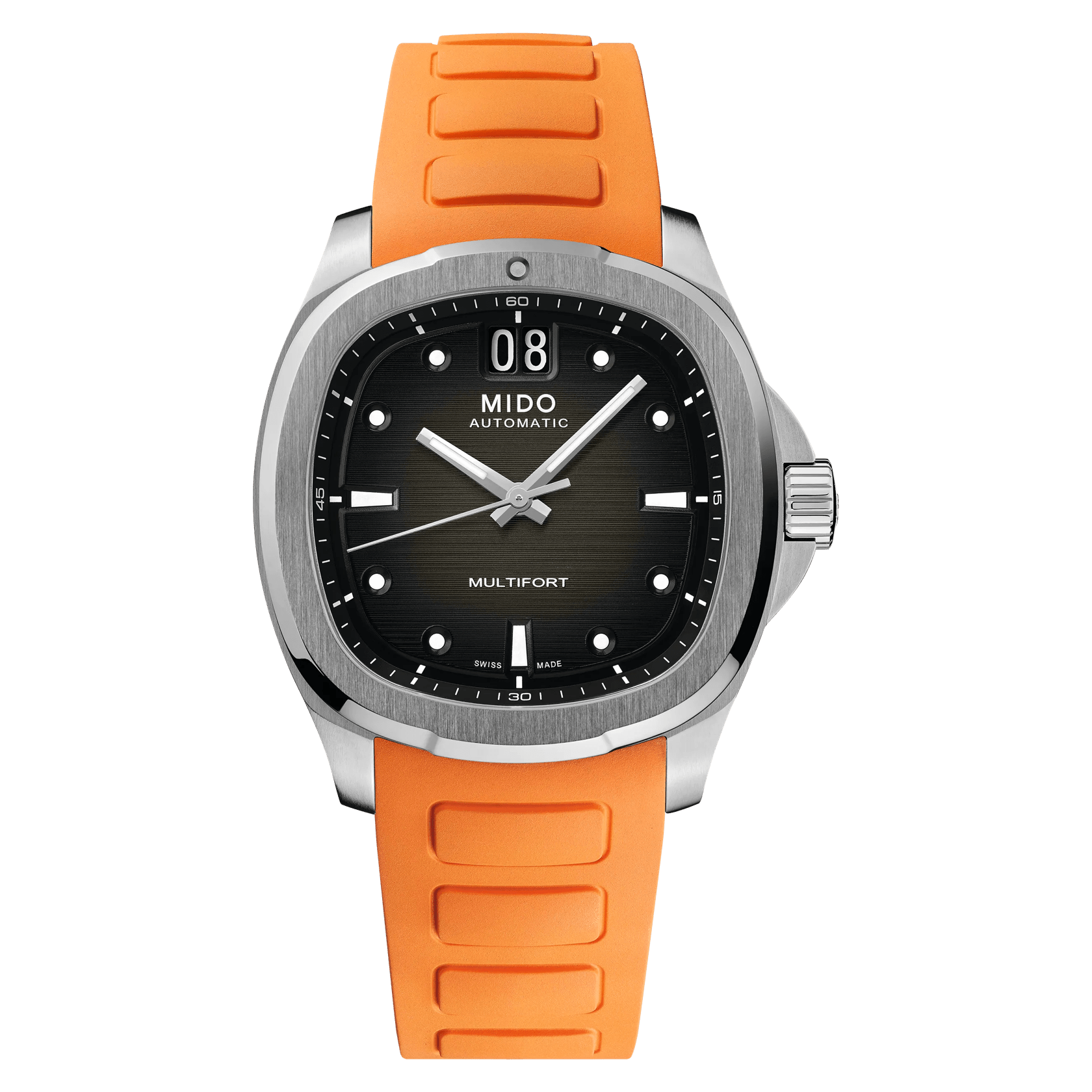 MIDO Multifort TV Big Date Grey Dial Stainless Steel Watch - Orange Rubber Strap 39.2 x 40mm -M0495261708100