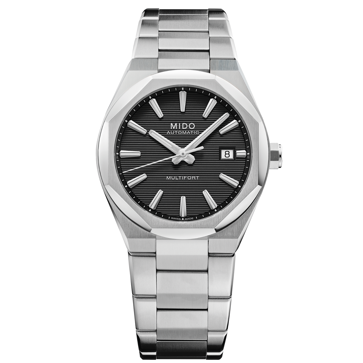MIDO Multifort 8 One Crown black dial stainless steel watch with 