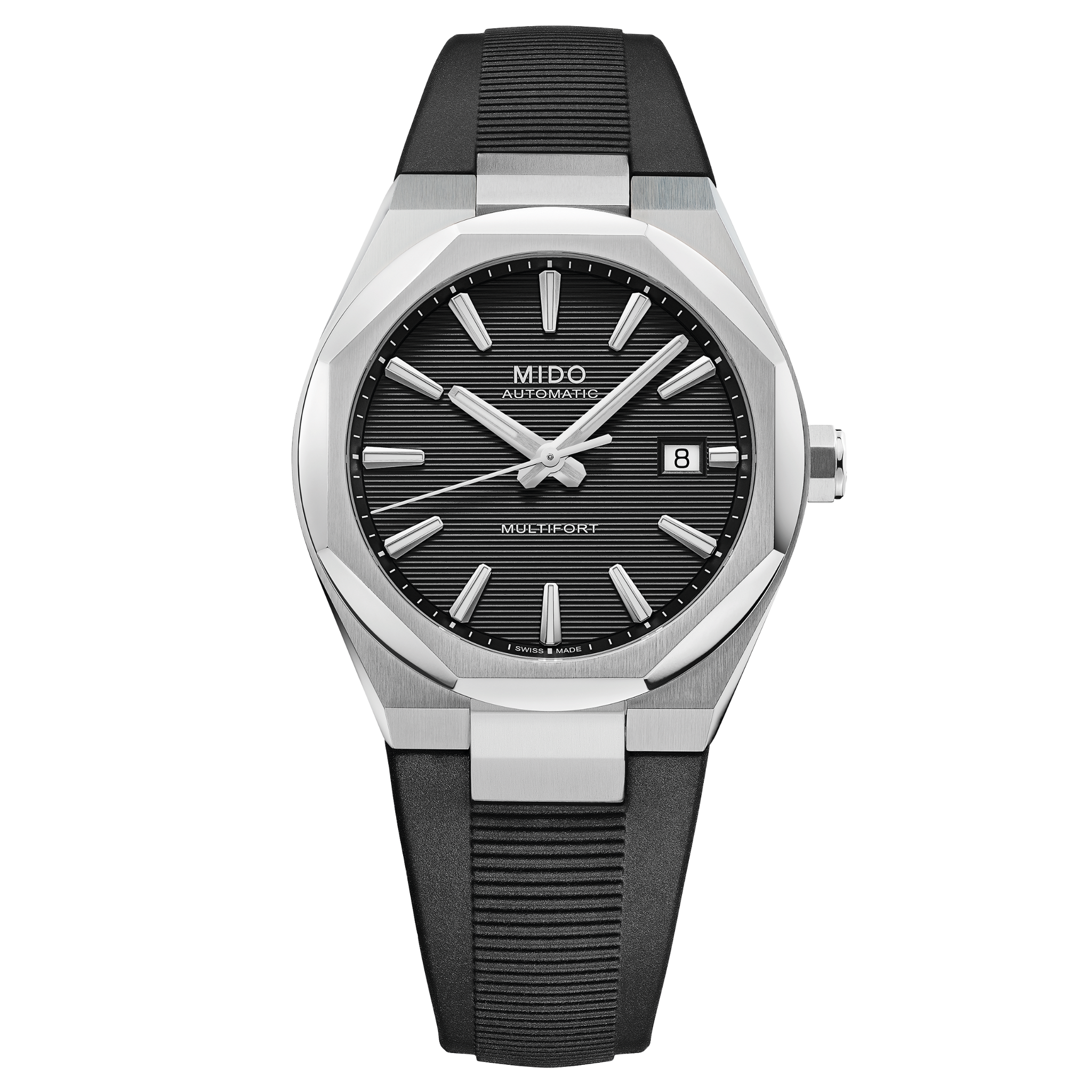 MIDO Multifort 8 One Crown black dial stainless steel watch with