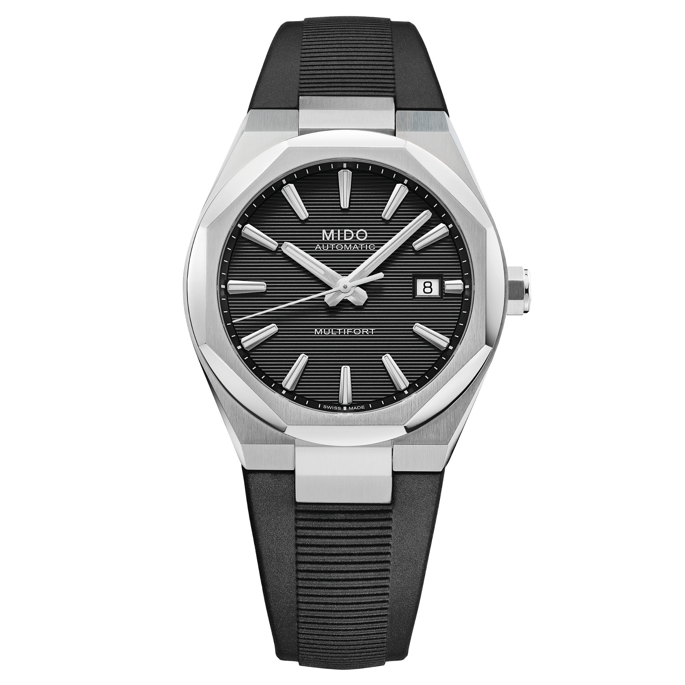 MIDO Multifort 8 One Crown black dial stainless steel watch with integrated bracelet - 38.4 X 40mm - M0555071105100