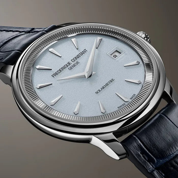 Frederique Constant Classics Moneta Solarmetre Light Blue 39mm FC120LB3S6 dial closeup product shot