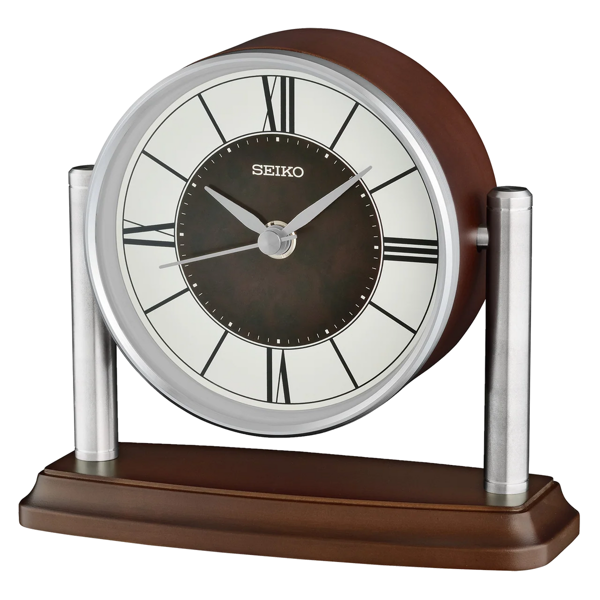 Seiko Round Brown Modern Classic Desk & Table Clock QXG159BLH front view