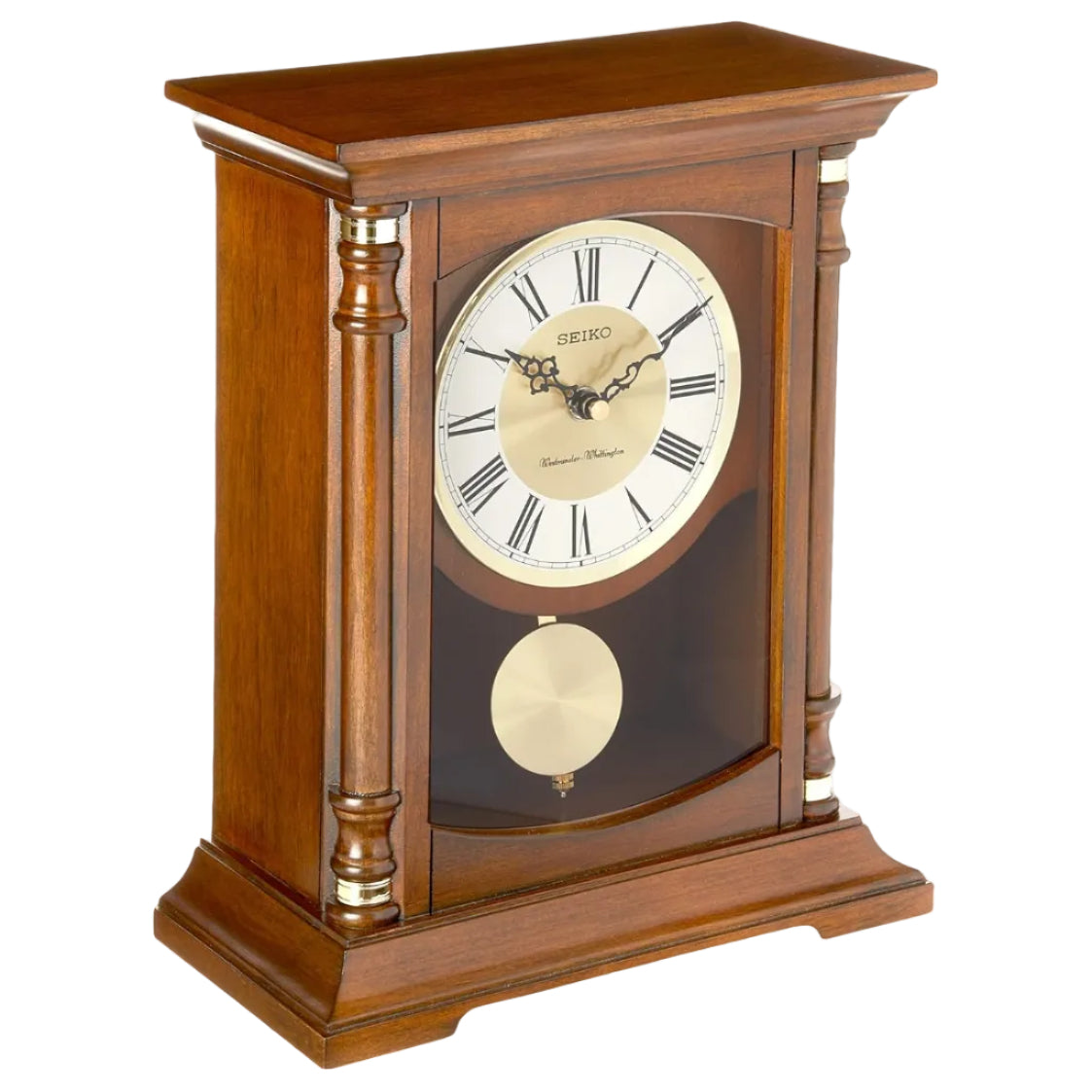 Seiko Mantel Clock Medium Brown QXQ034BLH angle view