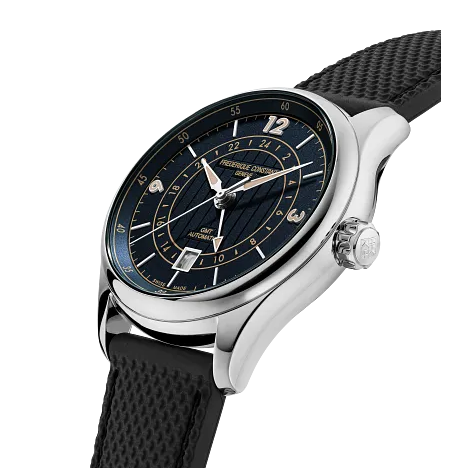 Frederique Constant Limited Edition Classics Runabout Automatic GMT Navy 42mm FC350RN5B6 dial closeup side view