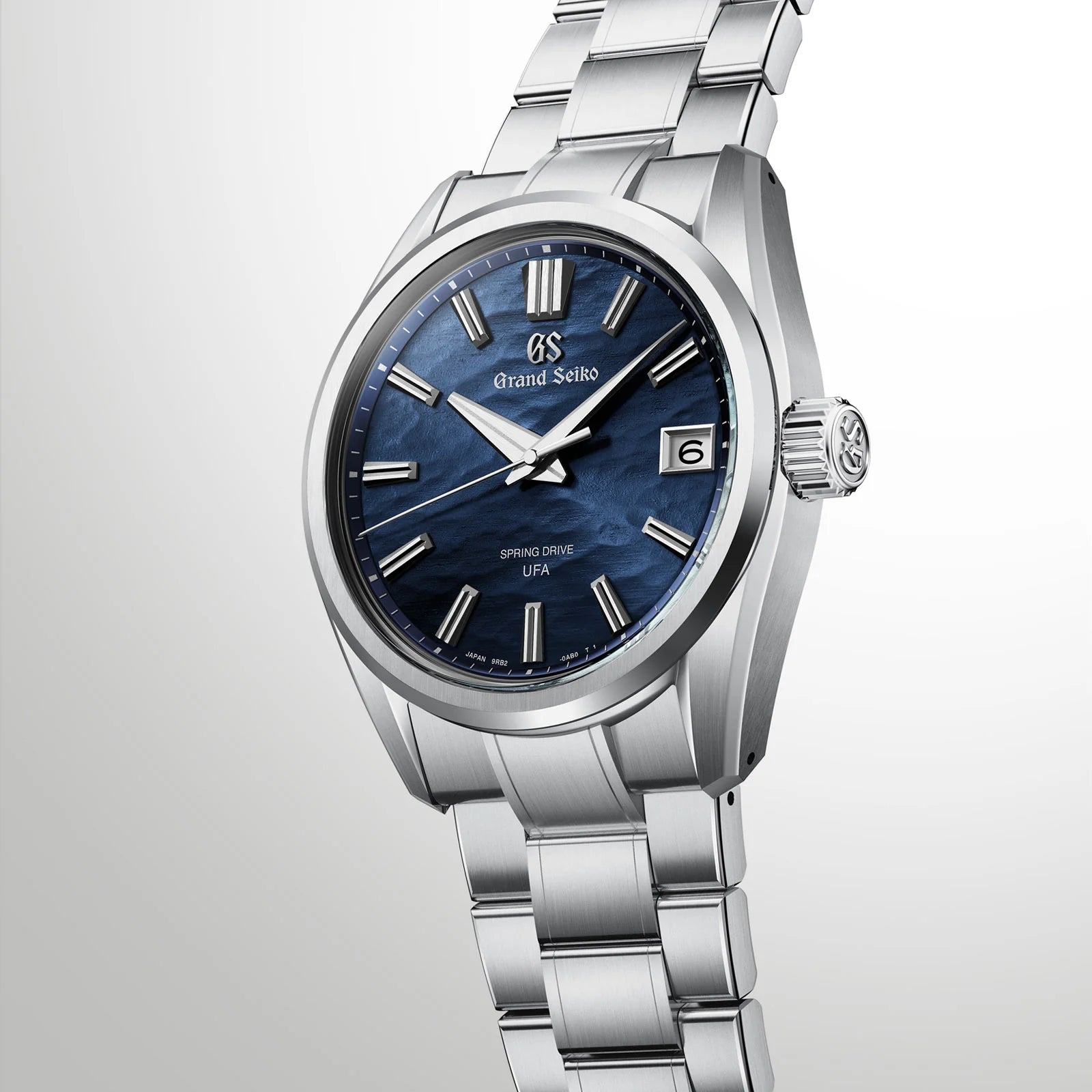 Side Angled view of Grand Seiko Evolution 9 Collection Spring Drive U.F.A. 'Lake Suwa' 37mm SLGB013
