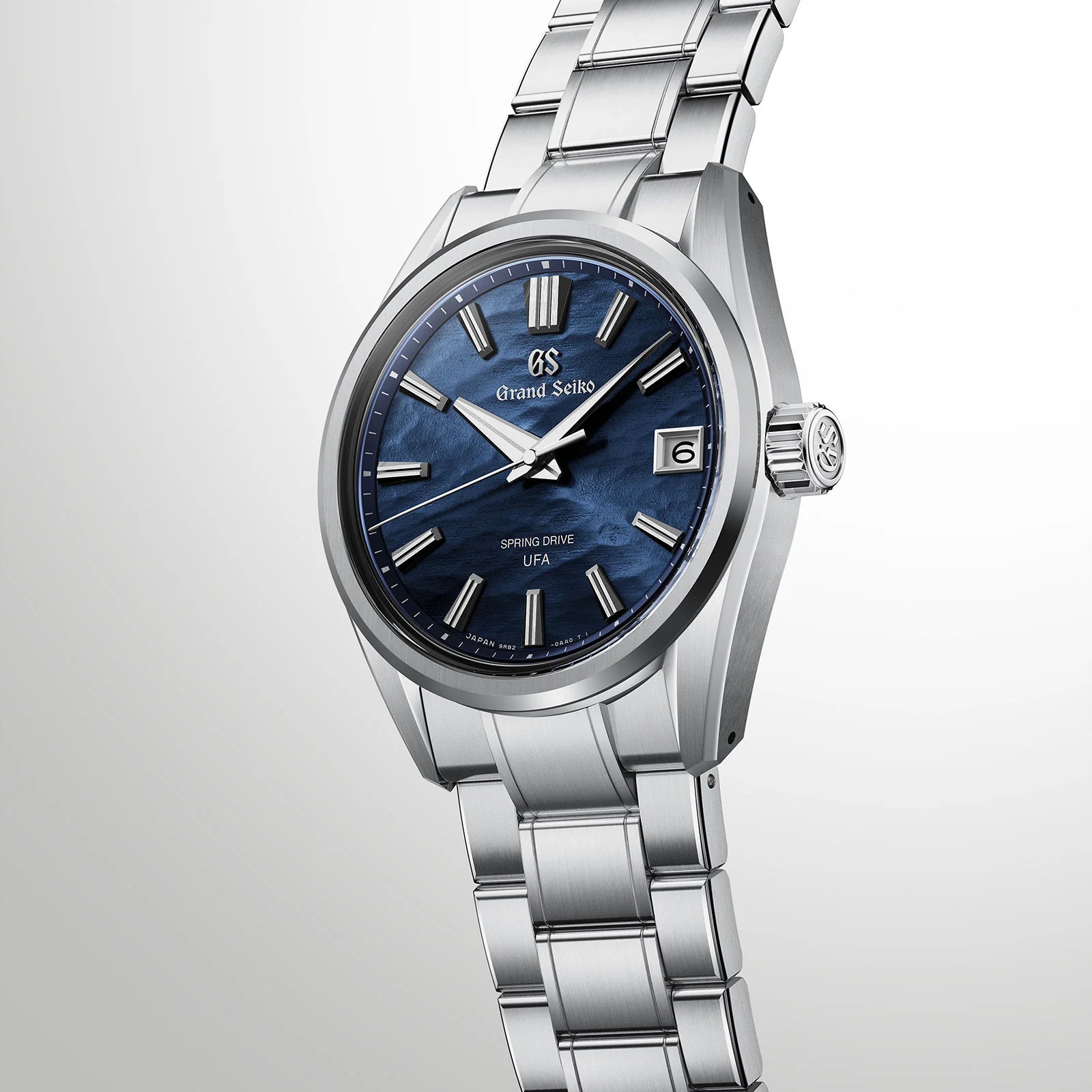 Front Angled View of Grand Seiko Evolution 9 Collection Spring Drive U.F.A. 'Lake Suwa' 37mm SLGB015