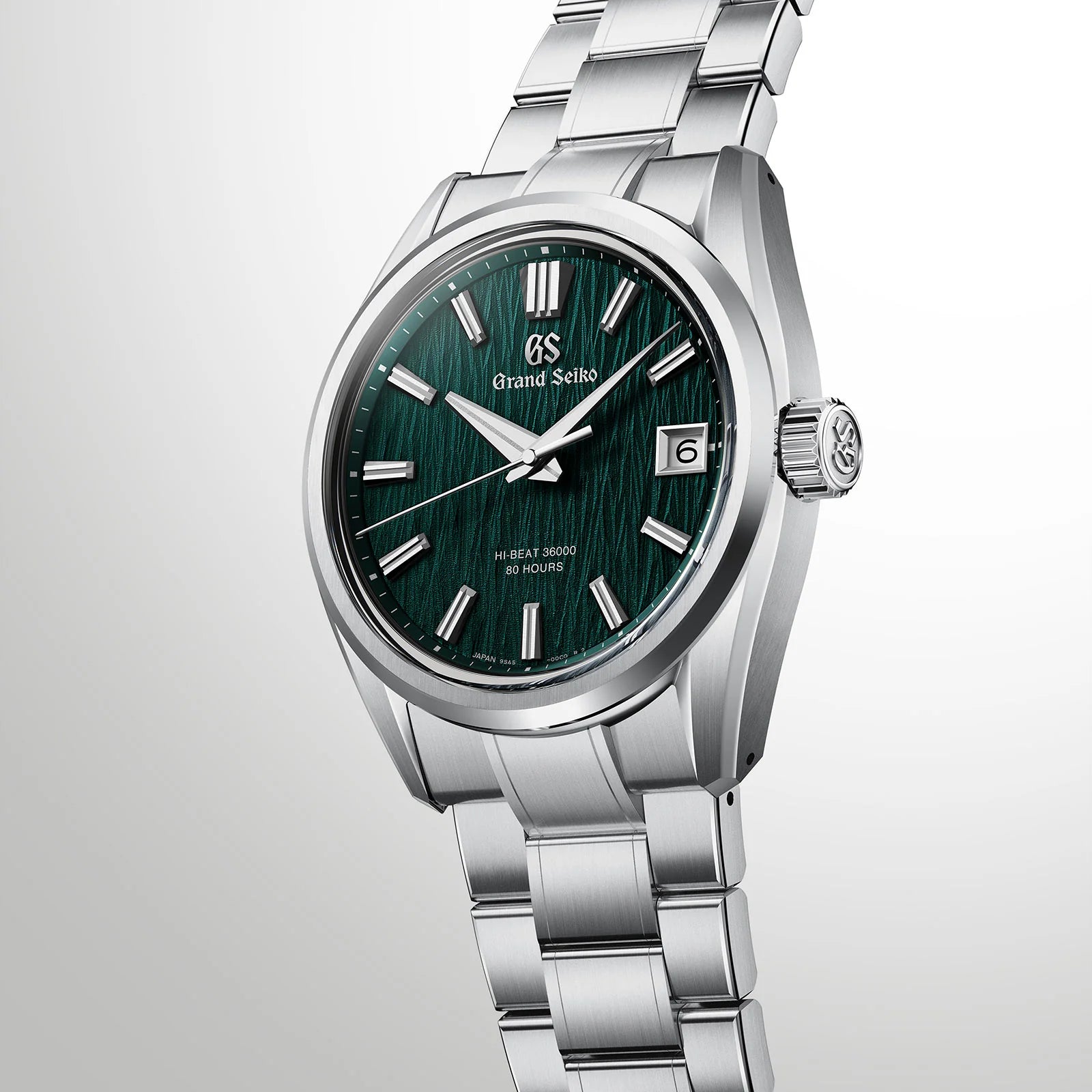 Side Angled View of Grand Seiko Evolution 9 Collection Hi-Beat 36000 80 Hours 'Green Birch' SLGH033