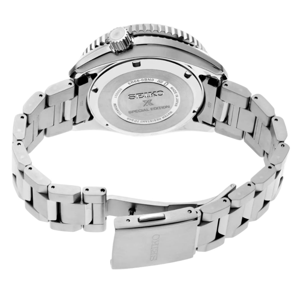 Seiko Prospex LX Spring Drive GMT U.S. Special Edition Black & Green 44mm SNR053 back side view