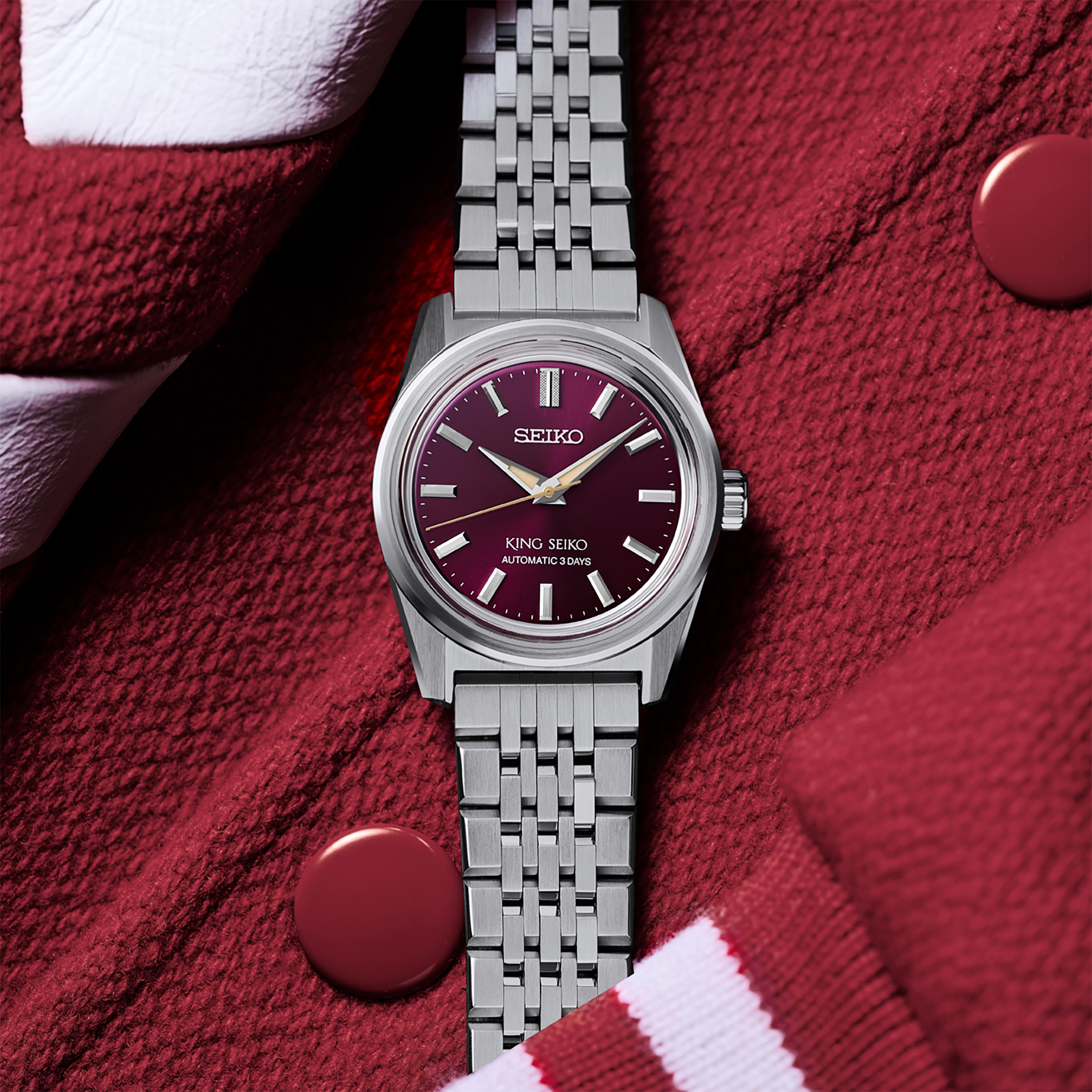 Style view of Seiko King Seiko Date Burgundy Dial Watch SPB461
