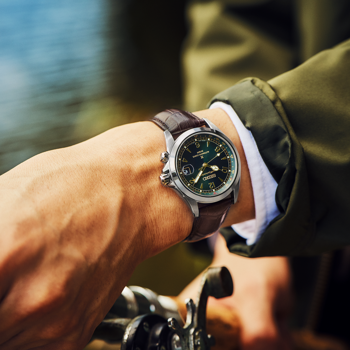 Seiko Prospex Alpinist Green Dial 39.5mm SPB507 Model Wrist Shot