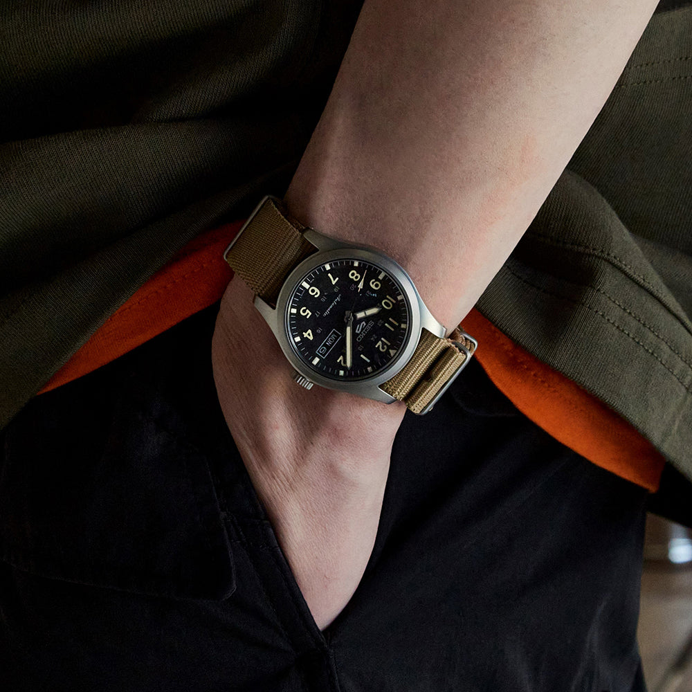Seiko automatic watch on wrist lifestyle shot