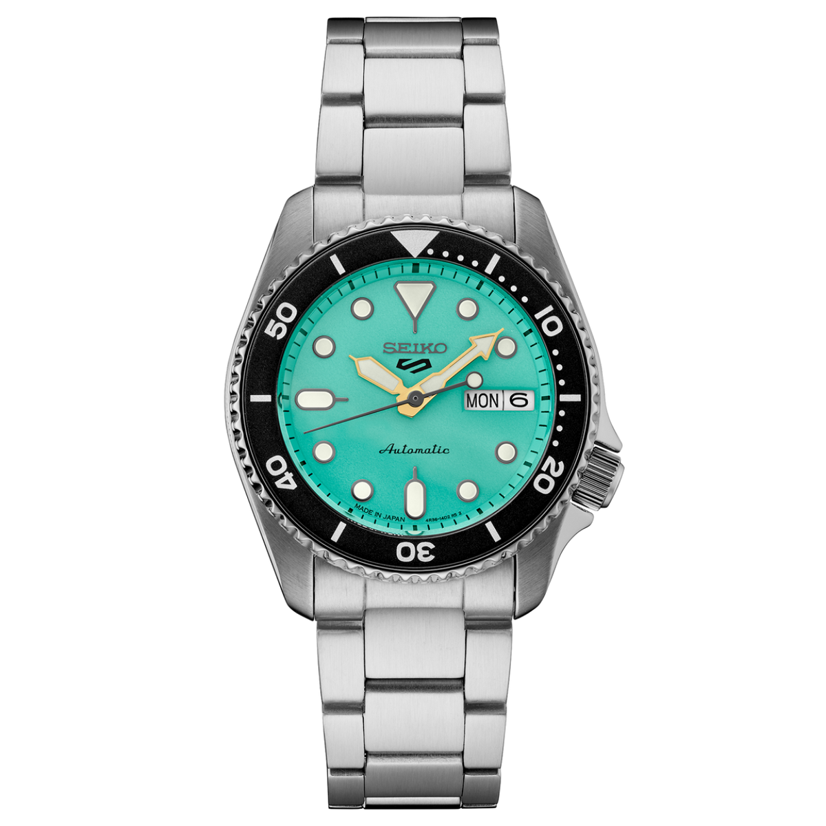 Seiko 5 Sports SKX Mid-Size Bright Teal 38mm SRPK33 Front View
