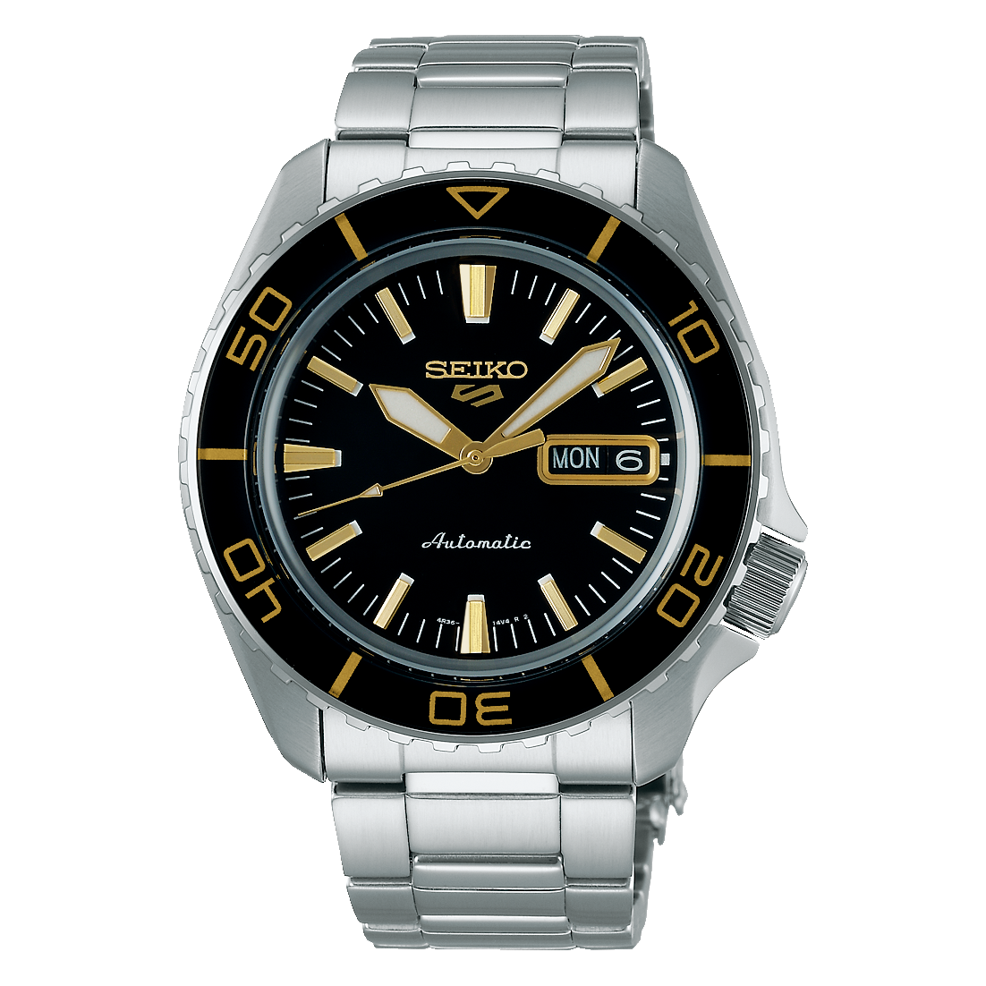 Seiko 5 Sports black and gold watch