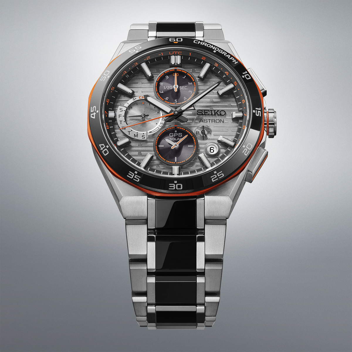 Seiko Astron GPS Solar Dual-Time Chronograph Limited Edition 43mm SSH183 Dial Closeup