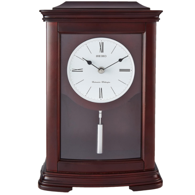 Seiko Mantel Clock Dark Brown Solid Wood QXQ013BLH front view