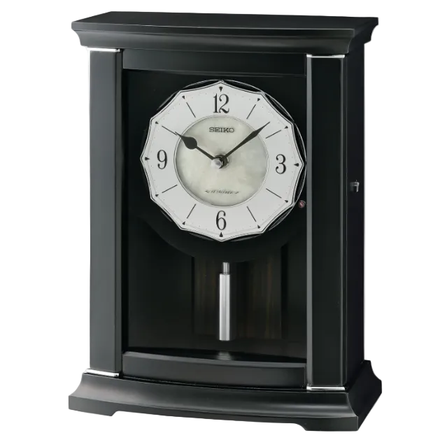 Seiko Dark Wood 18 Melodies Musical Mantel Clock QXW250KLH front view