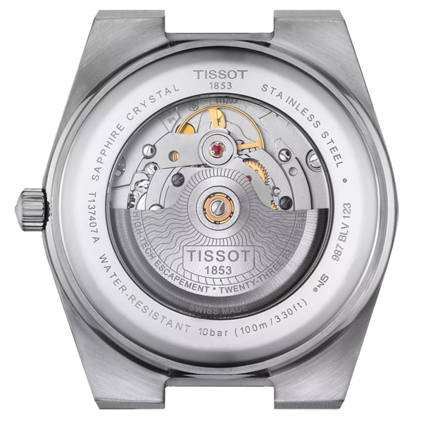 Tissot PRX Light Green automatic watch see through back case